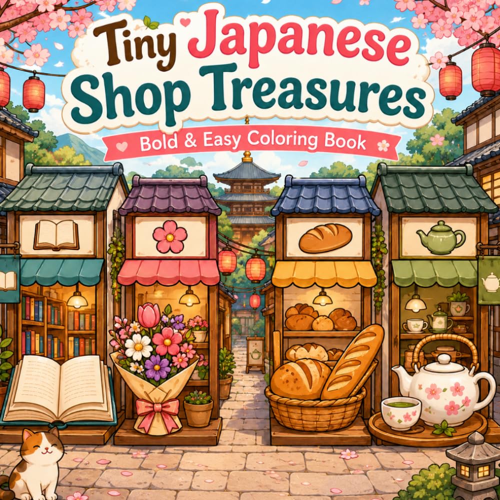 Tiny Japanese Shop Treasures: Bold & Easy Coloring Book