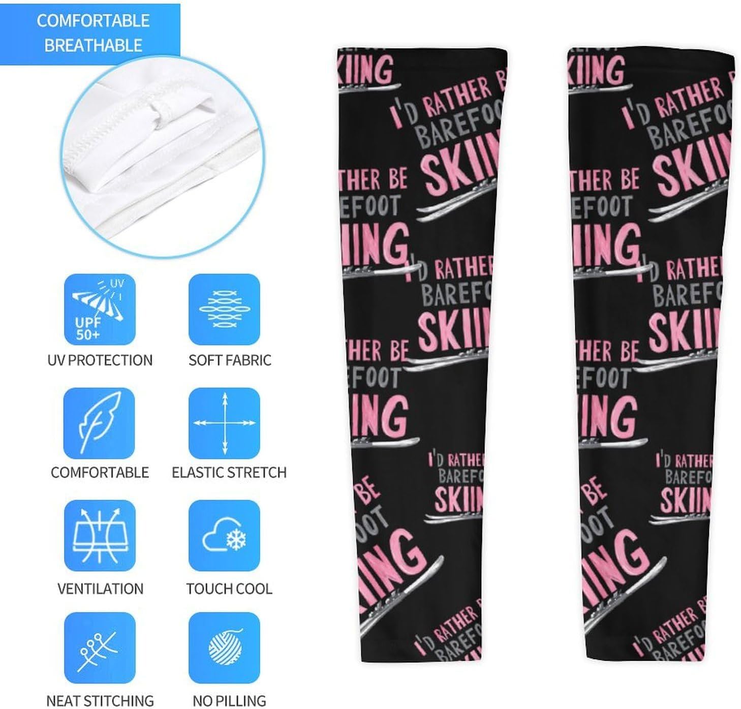 Water Skiing Lover Arm Sleeves Cooling Sun Protection Sports Compression for Golf Basketball