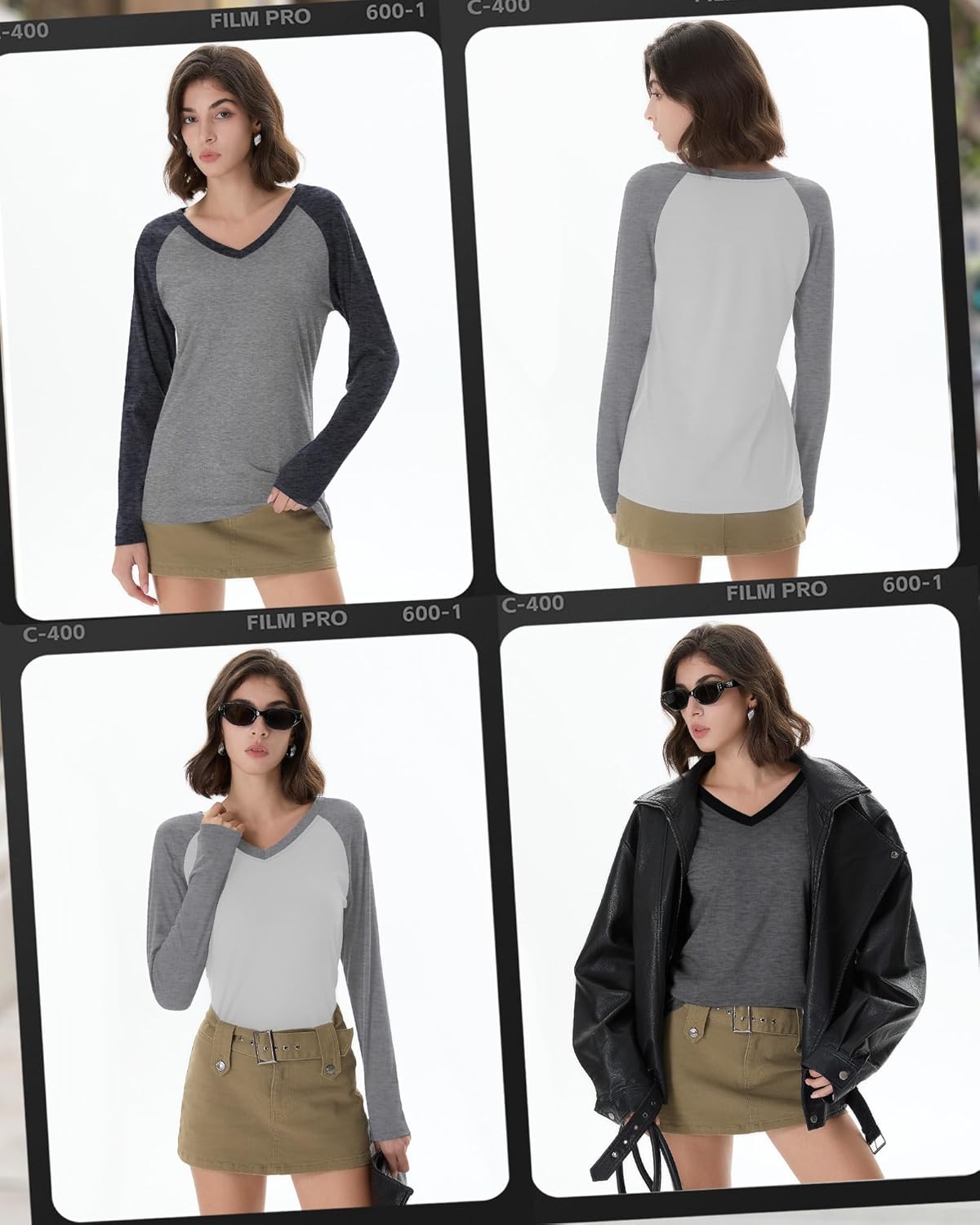 3 Pack Women's V Neck Long Sleeve Shirts, Raglan Color Block Tees Baseball Style Loose Casual Tops - Image 5