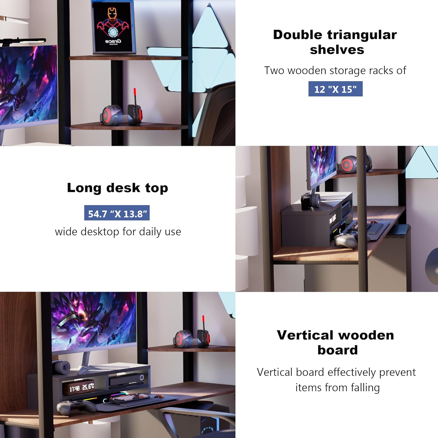 Merax Metal Loft Bed with 2 Shelves and one Desk, Noise Free, No Box Spring Needed, Easy Assembly, Full Size, Black