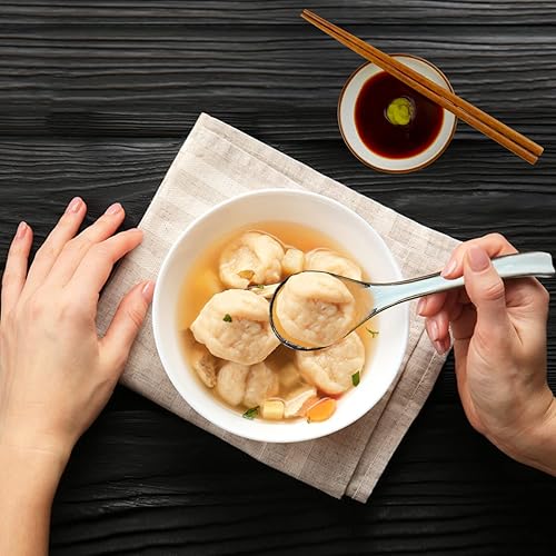 Miniatura 5 de Cuchara de sopa de cerámica asiática, con mango largo fácil de sostener, parte inferior antideslizante, para ramen japonés, wonton chino y
