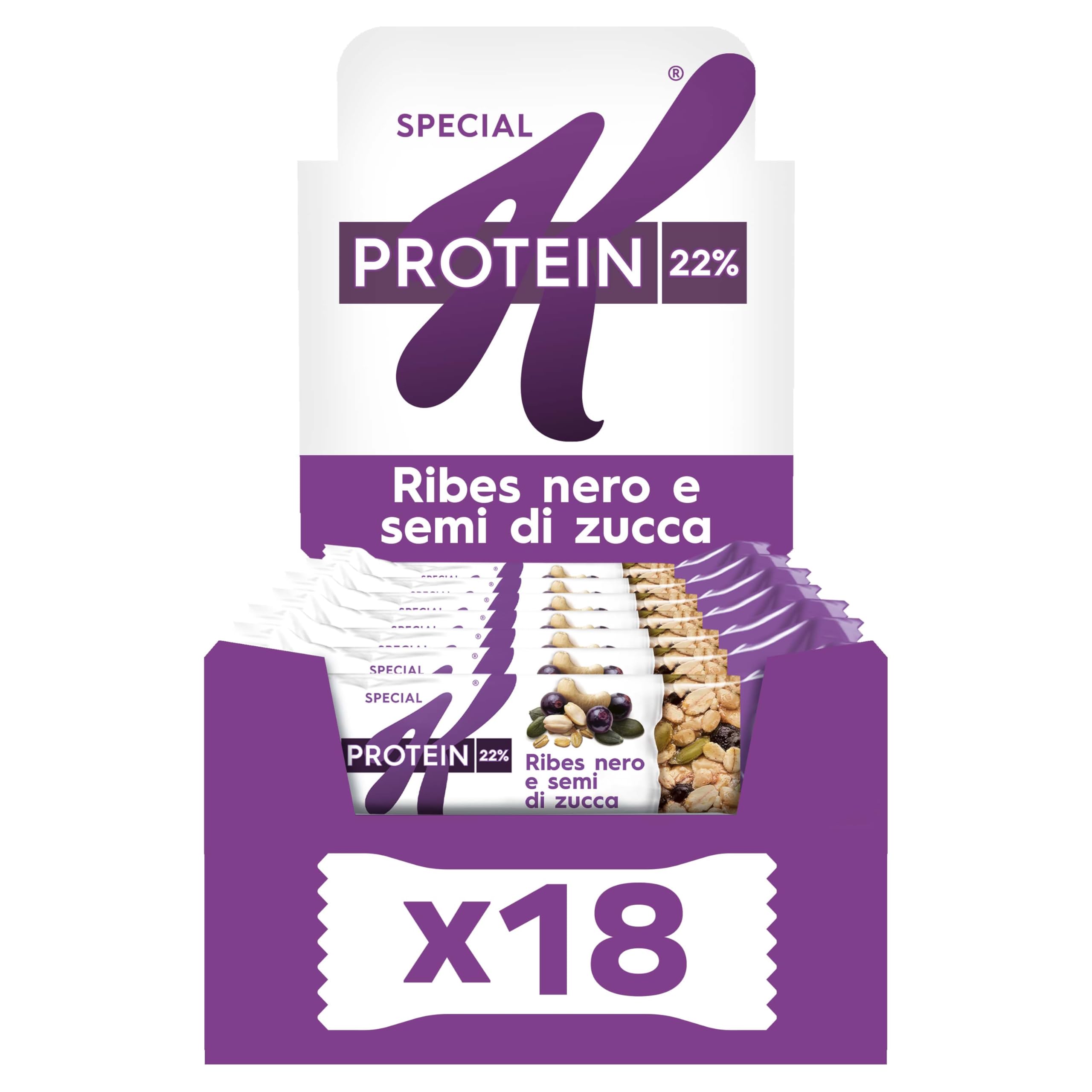 Kellogg's Special K Barrette | Protein Ribes e semi di zucca | Confezione da 18 barrette x35g