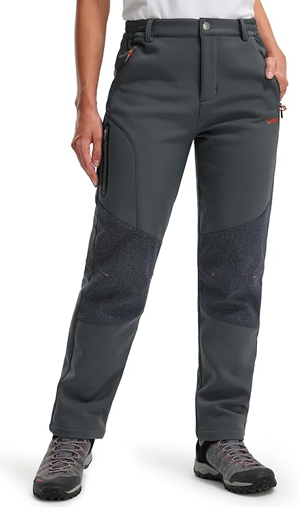Willit Waterdichte wandelbroek voor dames, thermische fleece gevoerde winterwandelbroek, ski-, sneeuwsoftshellbroek, Zwart, L
