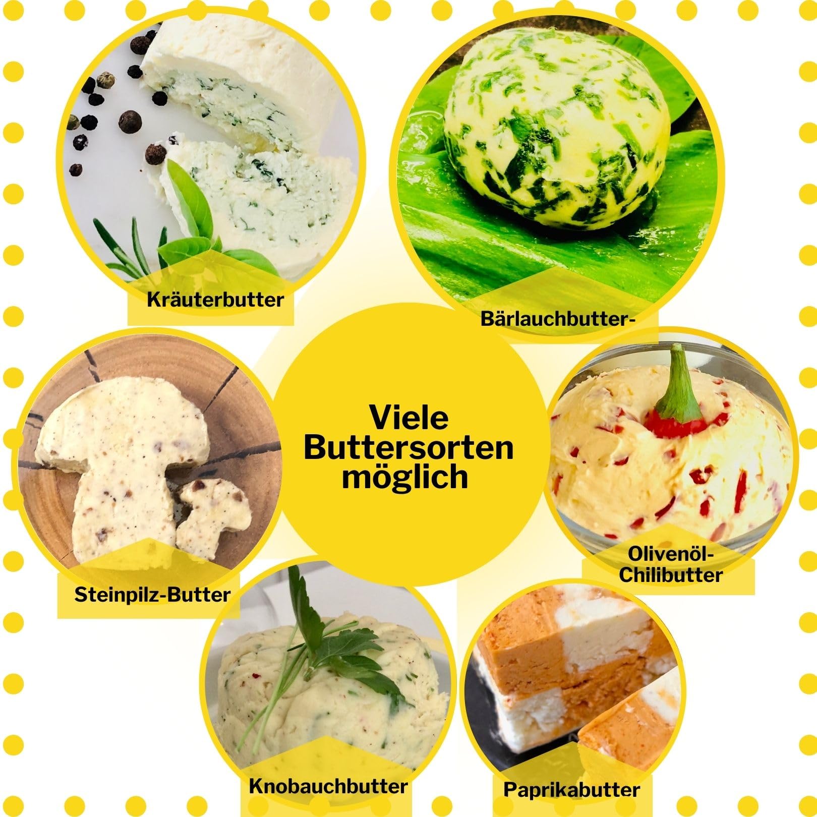 EINSTEIGER-Set für EINFACHES Butter Machen mit dem patentiertem Butter-Shaker (325ml) in GELB + kreativem Rezeptbuch (Verlag Südwest). Viele Neue Rezepte für Butter und Buttermilch
