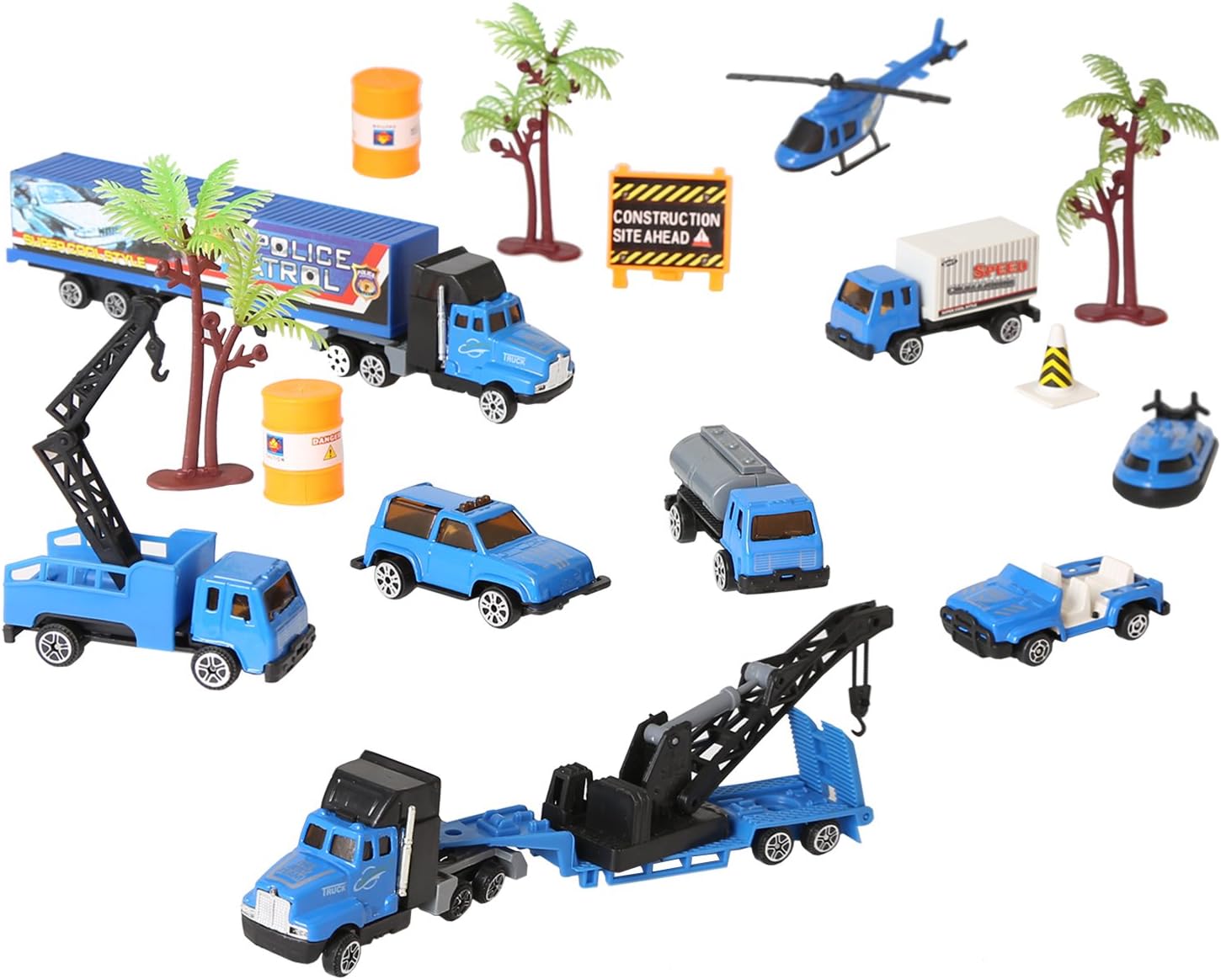 Police Patrol Playset Pack of 19 Car High-simulation Vehicle Helicopter Submarine Policeman Car