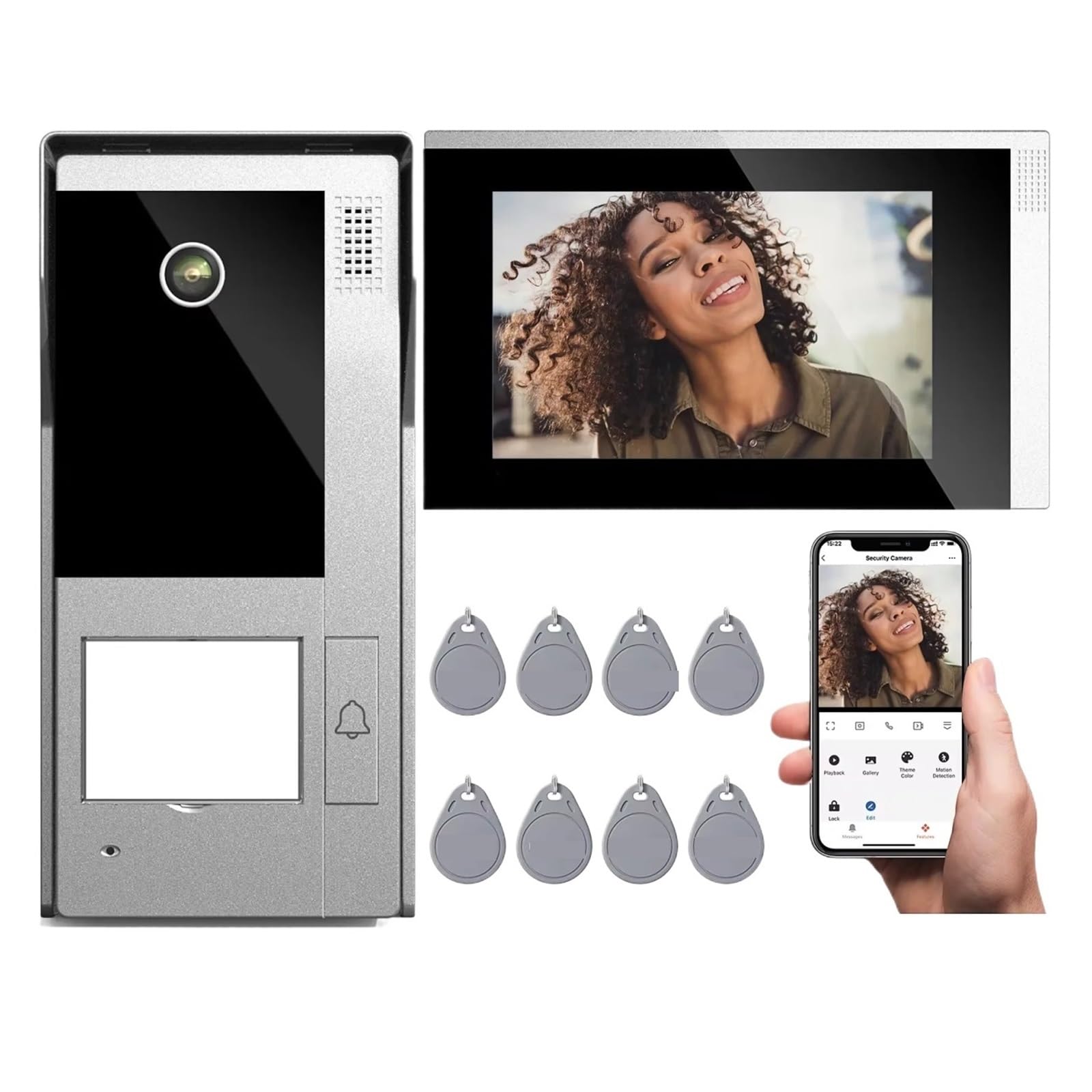 Hvsyvvsrl 1M1d 4 Wire Wifi Video Intercom, 1080P Doorbell System,7" Ip Touch Screen,Motion Detetion.app/Rfid Card Two Way Audio(1M1d)