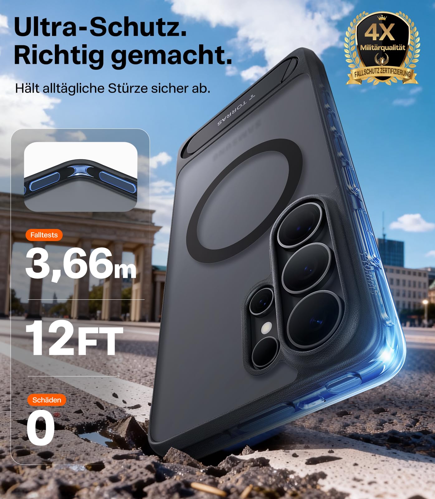 TORRAS 2026 Neu Ostand L1 für Samsung Galaxy S26 Ultra Hülle für MagSafe mit unsichtbarem Ständer Militärschutz Magnetkraft Zertifiziert Stoßfest Hülle Samsung S26 Ultra Case Matt Schwarz