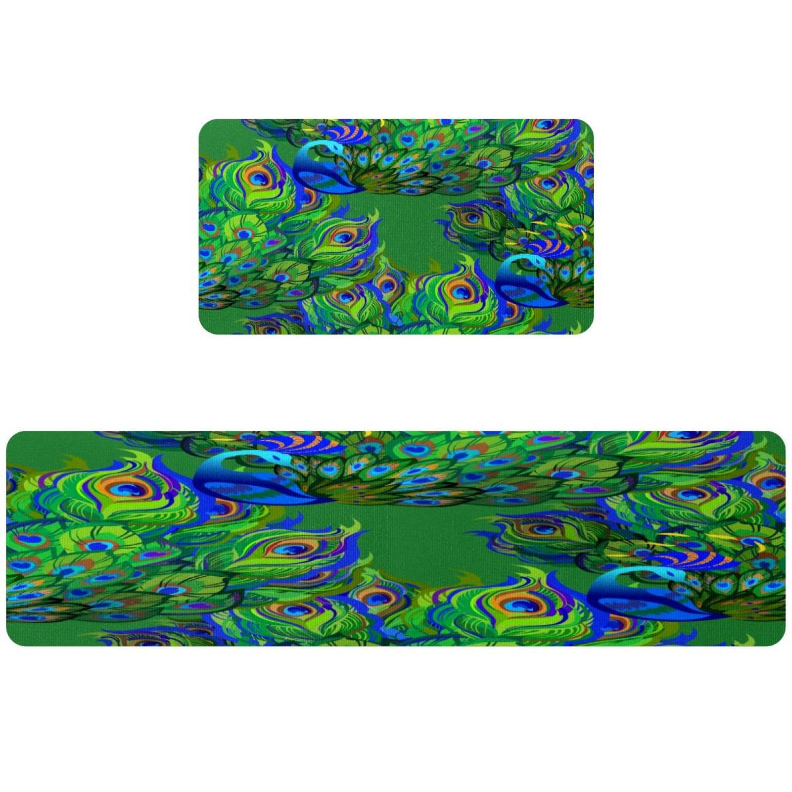 Alfombrillas de cocina antideslizantes VAPOKF lavables con diseño de pavo real set de 2 piezas