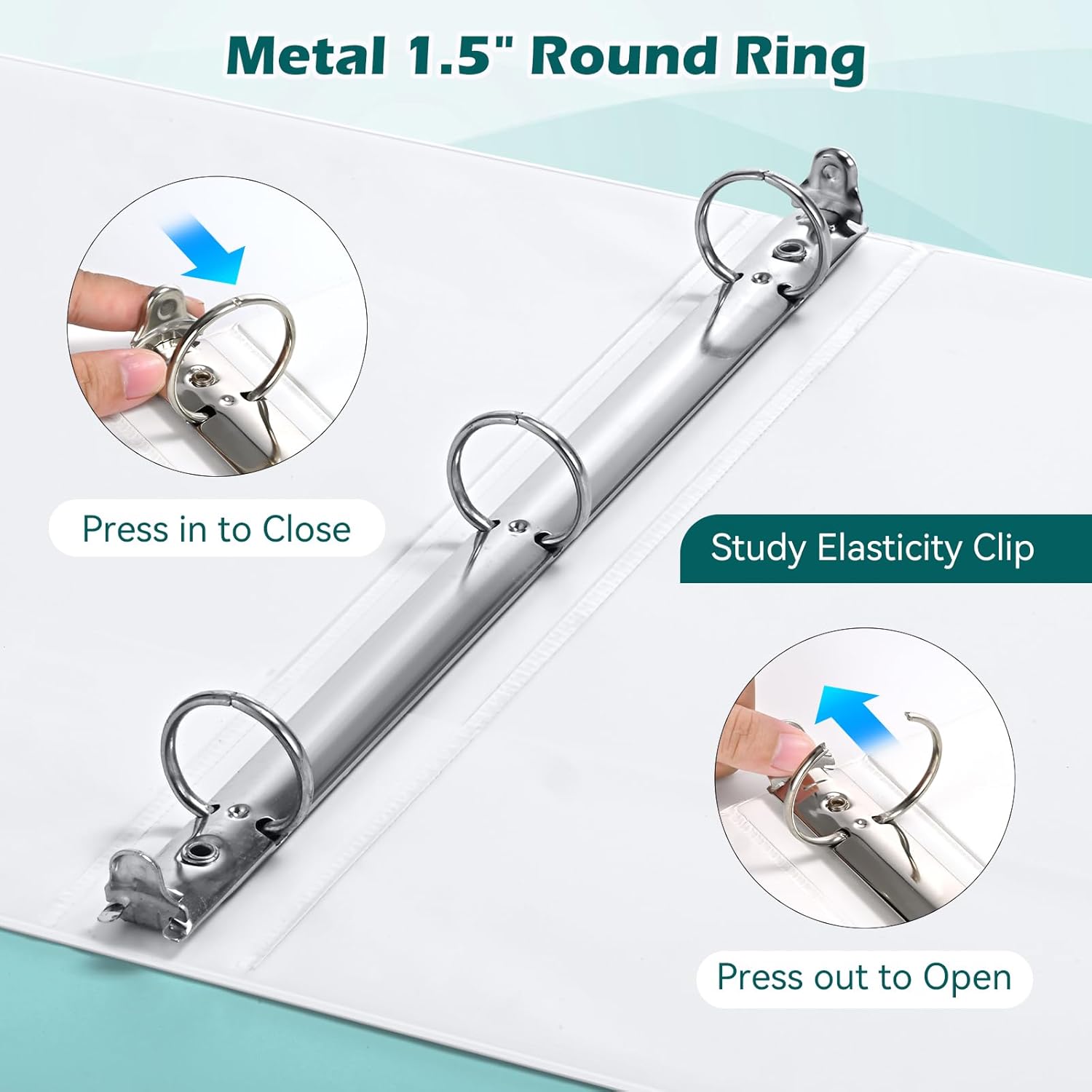 Heture 3 Ring Binder 1.5 Inch 6 Pack, 1-1/2" Clear View with Round Rings, PVC-Free,Holds for 325 Sheets 8.5X 11 US Letter Size Paper, Durable White Binders Perfect for Office,School and Home