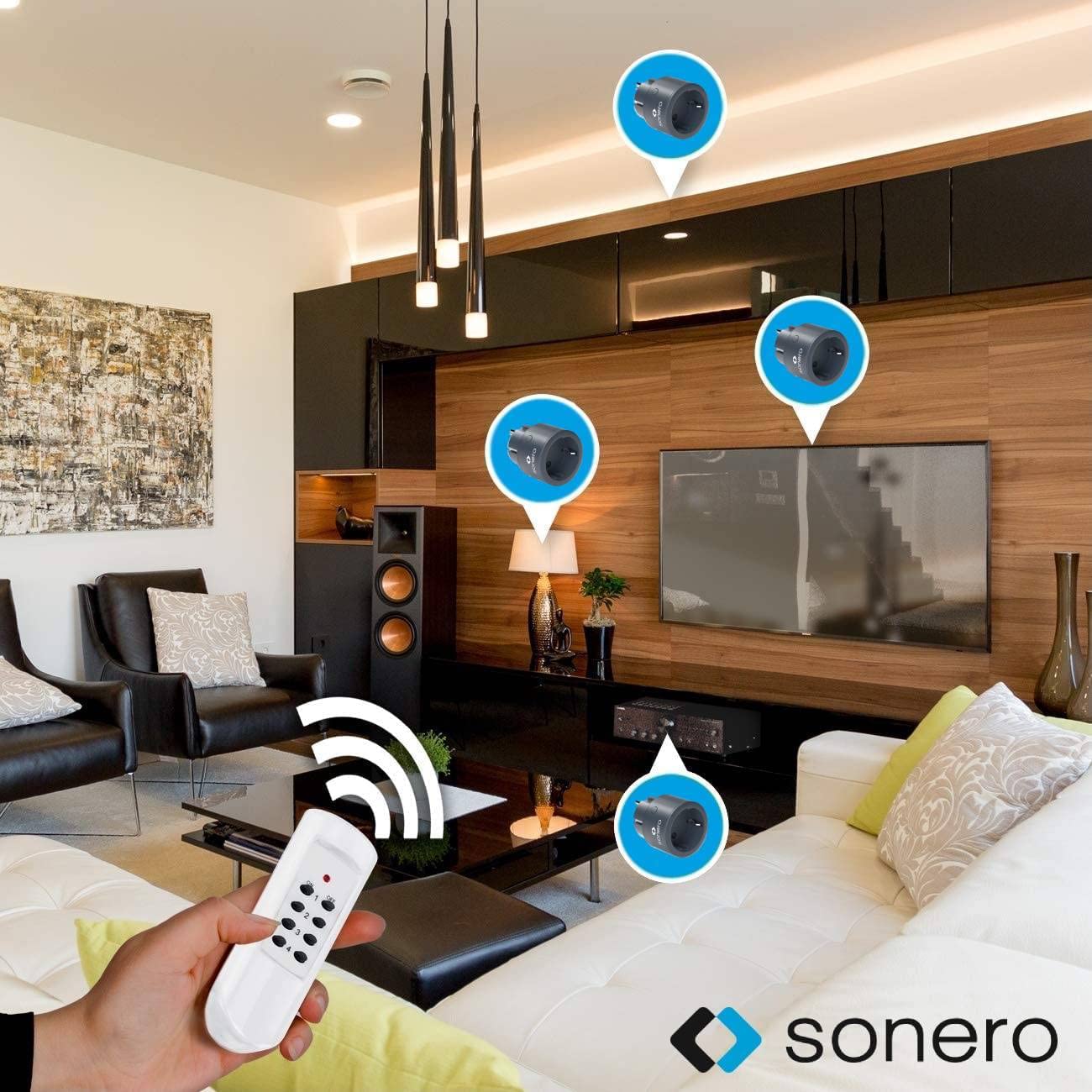 sonero, zestaw z bezprzewodowymi gniazdami 2300 W | 1 x gniazdo do pilota | 1 x pilot zdalnego sterowania, antracyt