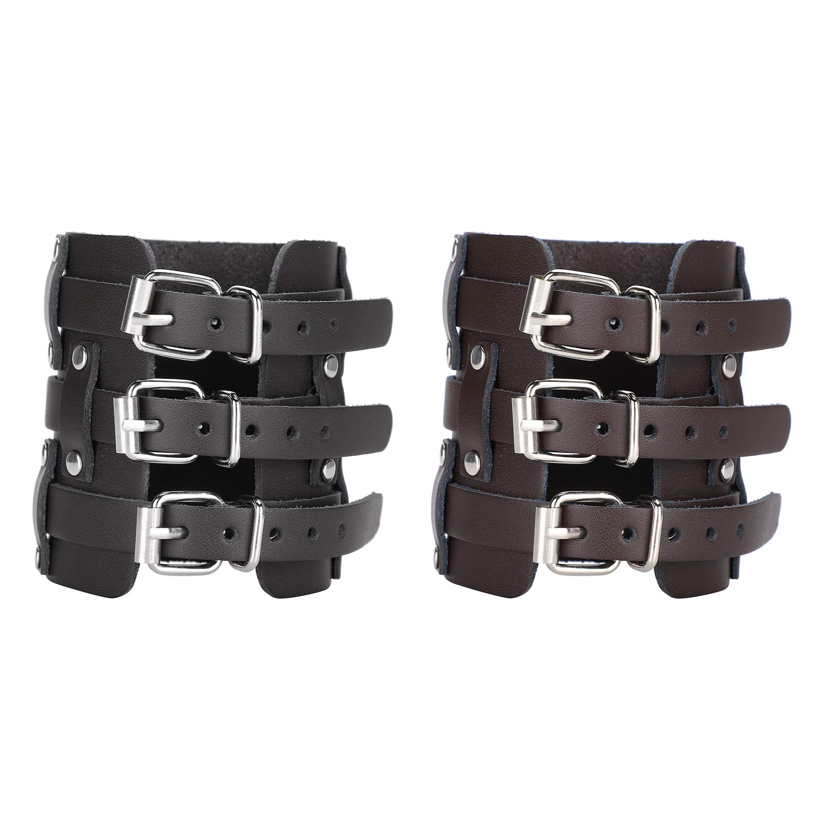Qcwwy Pulsera Punk, paquete de 2 pulseras de cuero con correa ancha estilo Punk Retro, pulsera Punk ajustable para hombre, brazalete para motorista Rock Punk