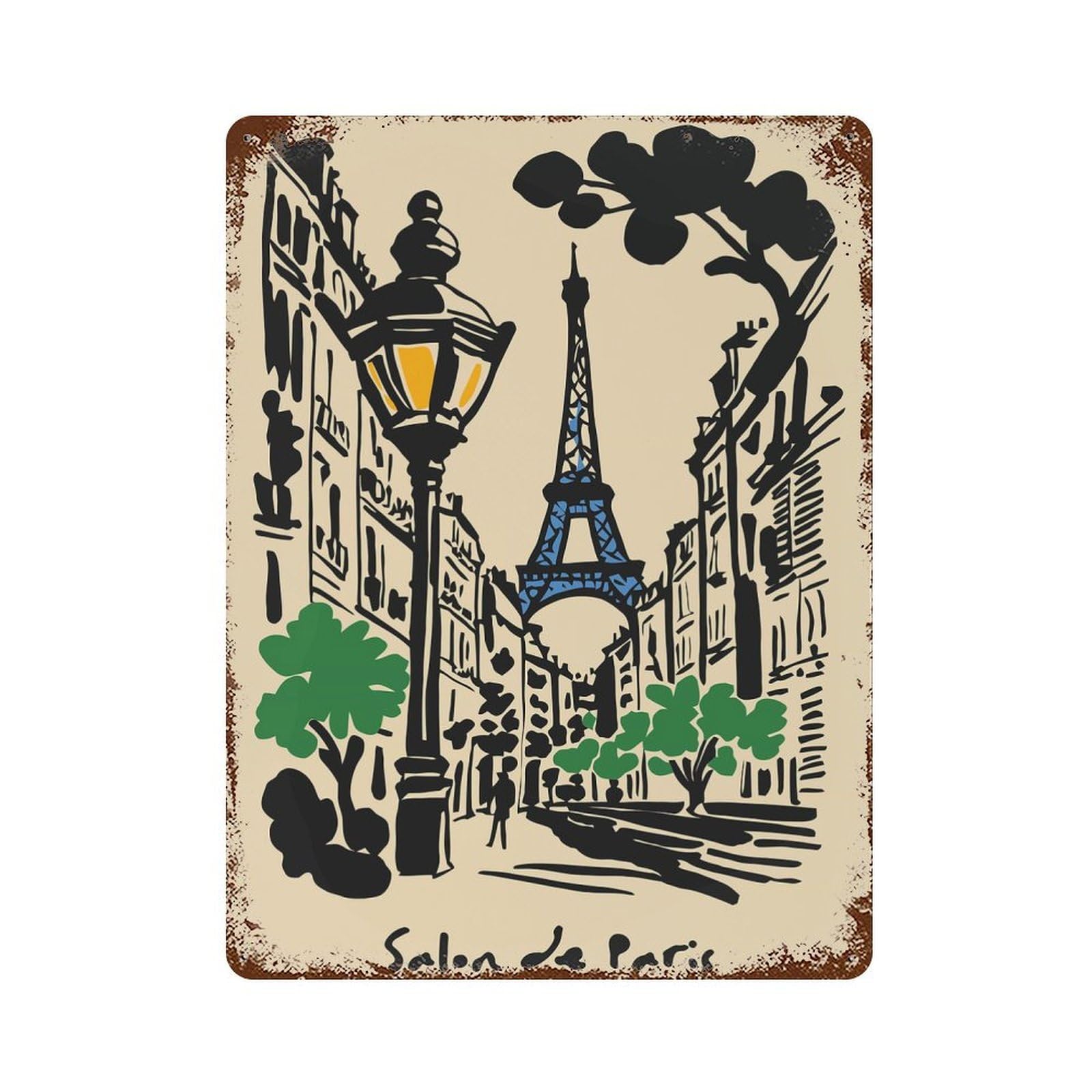 Salon De Paris Illustration 15.7"x11.8" Vintage Rust Metal Sign, Novelty Wall Decor for Living Room, Hallway And Home Decor