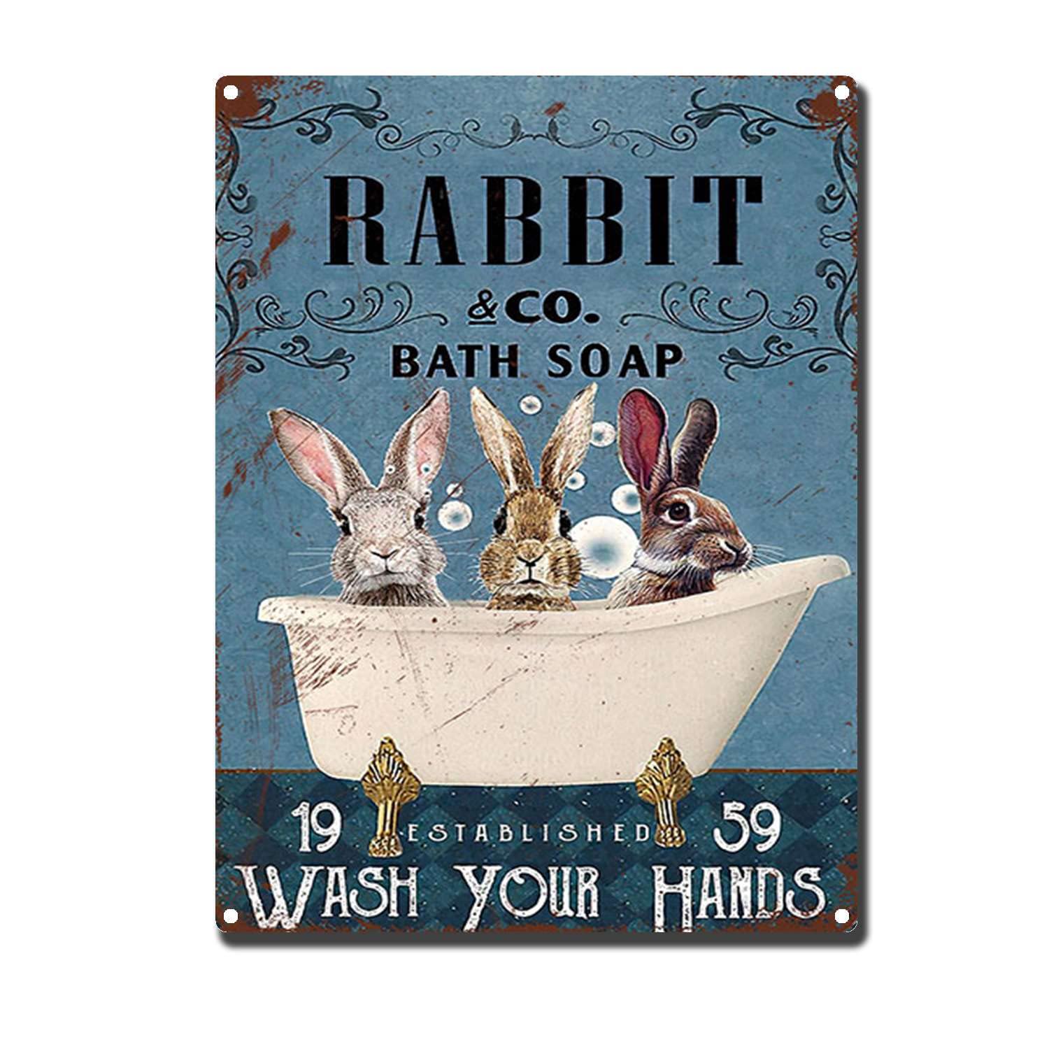 Metal SignRabbit Bath Soap Hands Wash Restoring Ancient Ways Garage Home Cafe Bar Farm Wall Bathroom Decor The Mural 12x16inch-Tin Sign