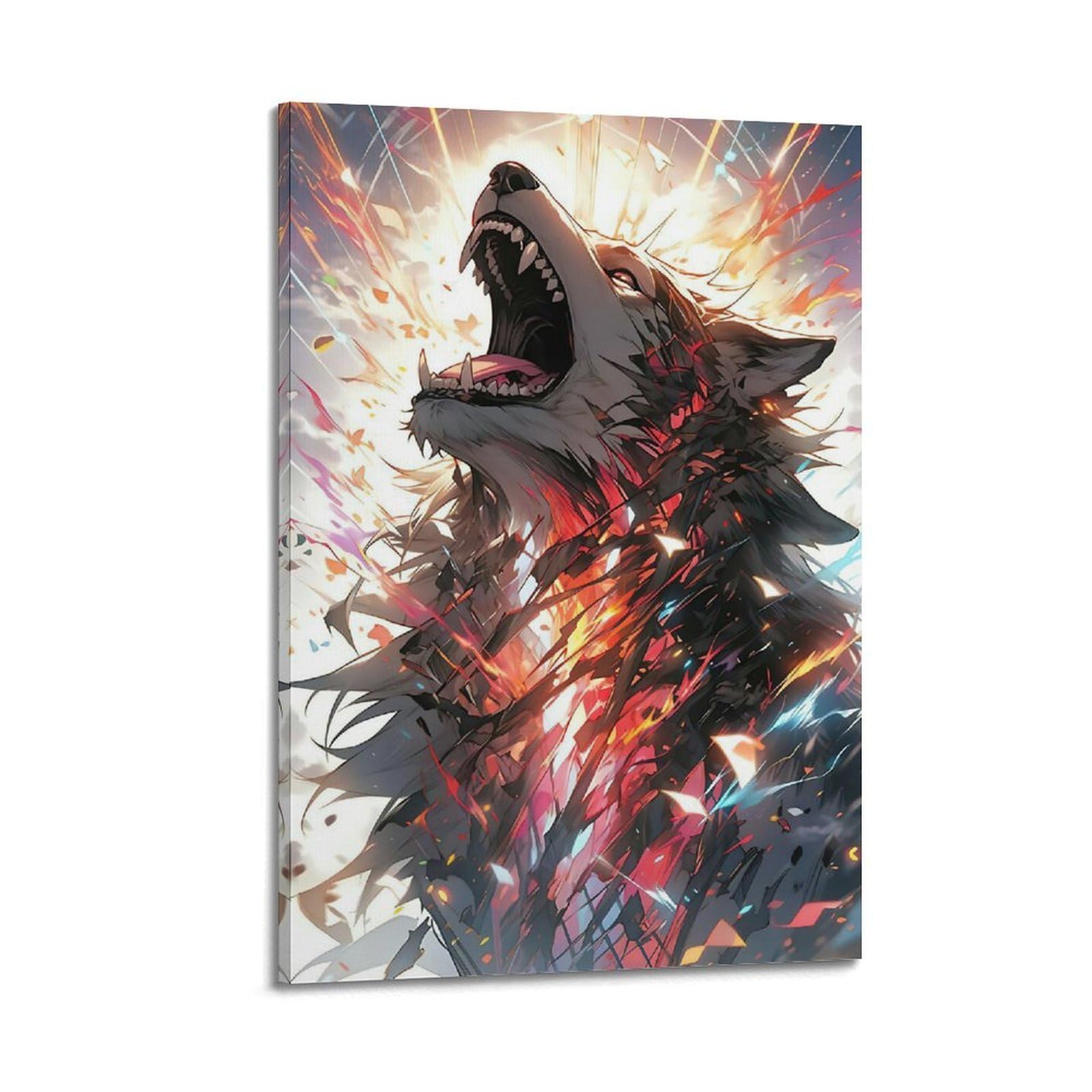 DLJGDS Roaring Wolf with Vibrant Splashes, Minimalist Art Piece Decorative Painting Canvas Wall Posters And Modern Family Bedroom Decor 24x36inch(60x90cm)