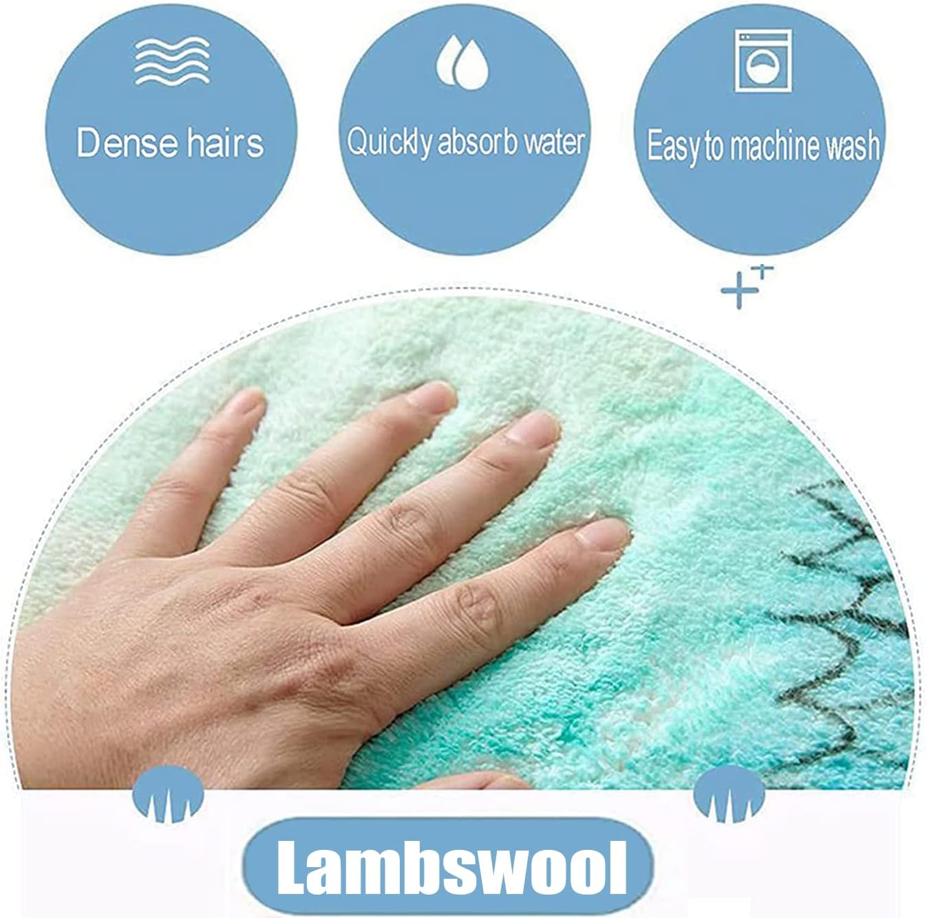Curved Bath Rug, Curved Shower Rug, Washable Curved Bath Mat, Water Absorbent Bathroom Rug Non Slip, Lamb Wool, for Shower Or Tub