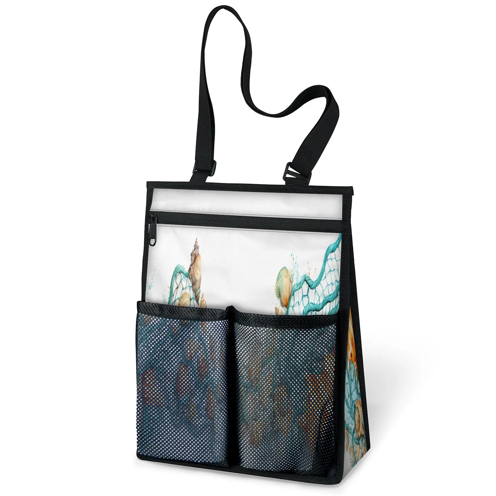 Ourtheme Watercolor Seashells Theme Portable Shower Bag for Travel Gym Camp Beach Tote Shower Caddy Bags Hanging Toiletry