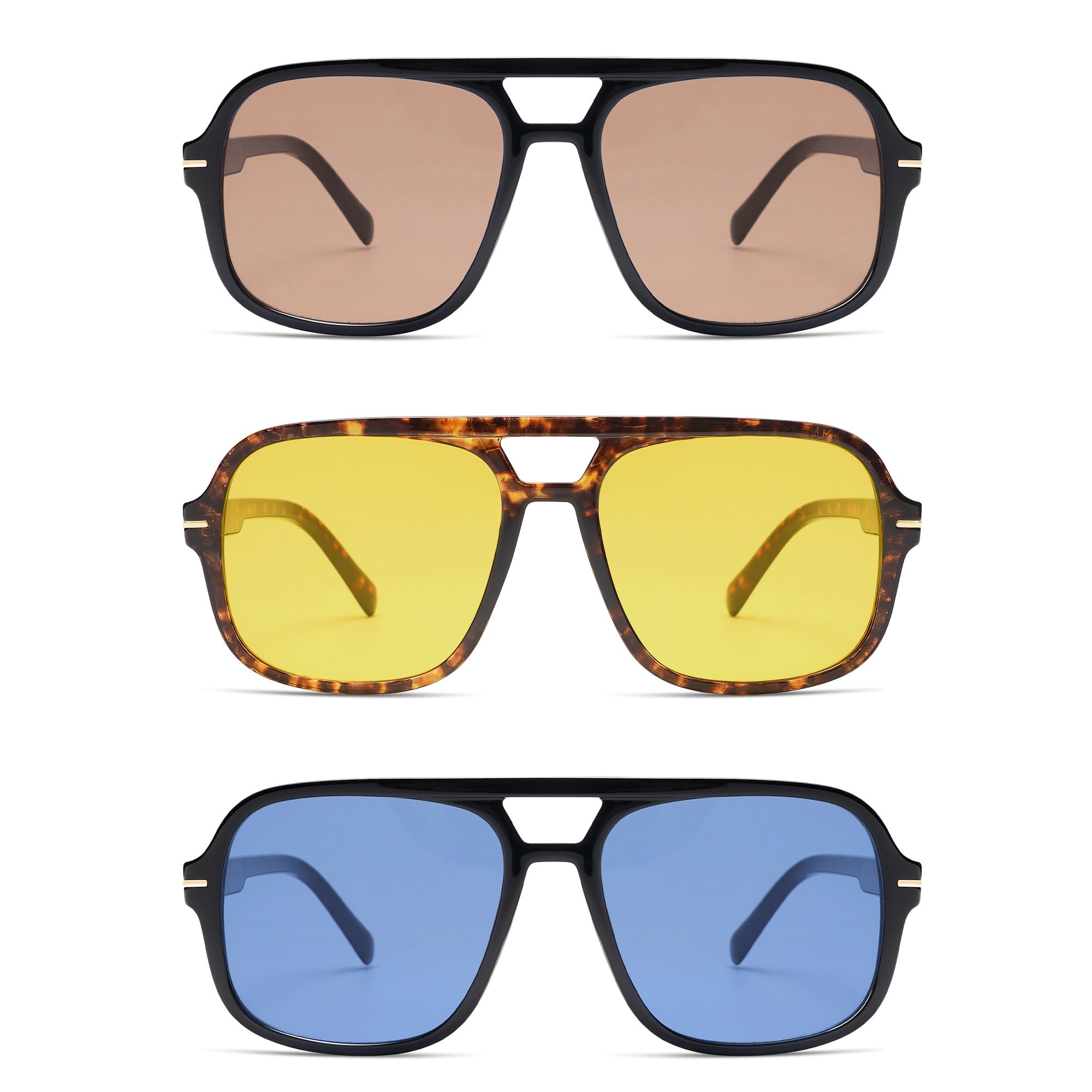 HERJOURRetro Trendy Square Aviator Sunglasses Womens Mens 70s Classic Vintage Oversized Sun Glasses AR82173