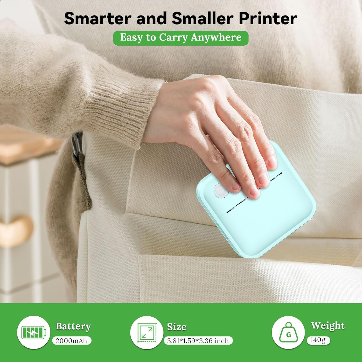 Label Maker Machine with Tape - Mini Sticker Printer Bluetooth Label Printer for Home Office Organization, Portable Thermal Sticker Maker Print Pod with Multiple Templates for Phone (Green)