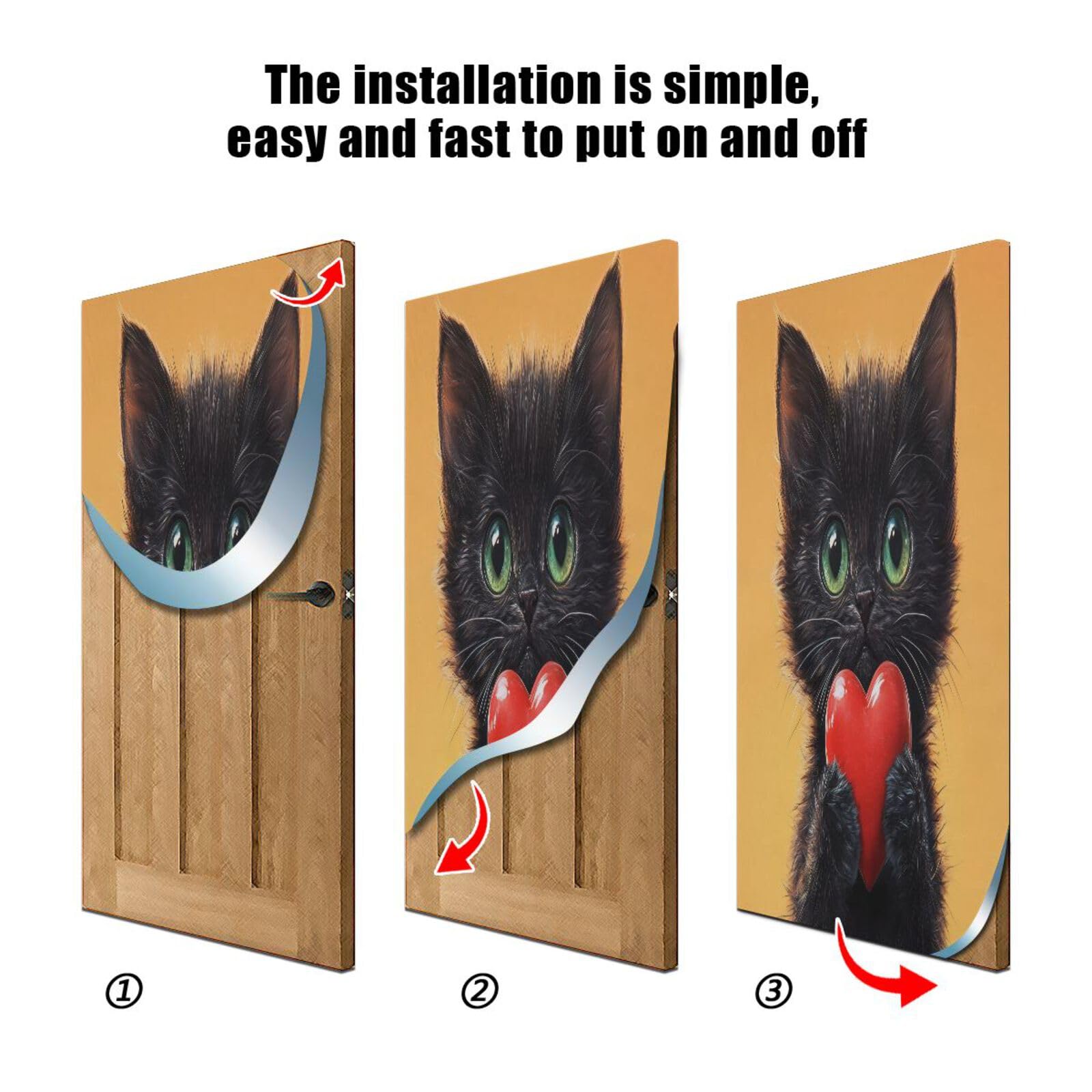 FLildon Loving Black Cat Door Cover Decoration, Party Accessory Porch Decor for Festive Ornament Room Door Covers 32 x 79 Inch