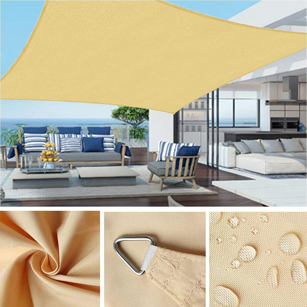 D&D Waterproof Shade Sail Polyester Fabric Rectangle Sun Shade Sail UV Block Perfect for Outdoor Patios Garden Backyard Pergola Decking Swimming Pool 3x3 4x5 3x4M (Beige,Rectangle 2x3M)