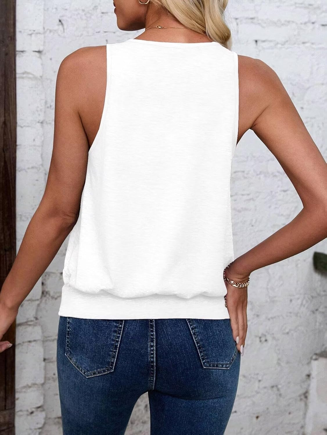 Womens Banded Bottom Tank Tops Sleeveless Casual Loose Fit V Neck Cami Shirts Summer Basic Banded Tops - Image 2