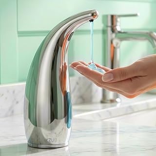 Automatic Soap Dispenser, Plastic Material for Bathroom & Kitchen | 4-Level Adjustable Touchless Hand Soap Dispenser ,10oz/300ml Battery Operated Electric Dispenser, Silver Soap Dispenser