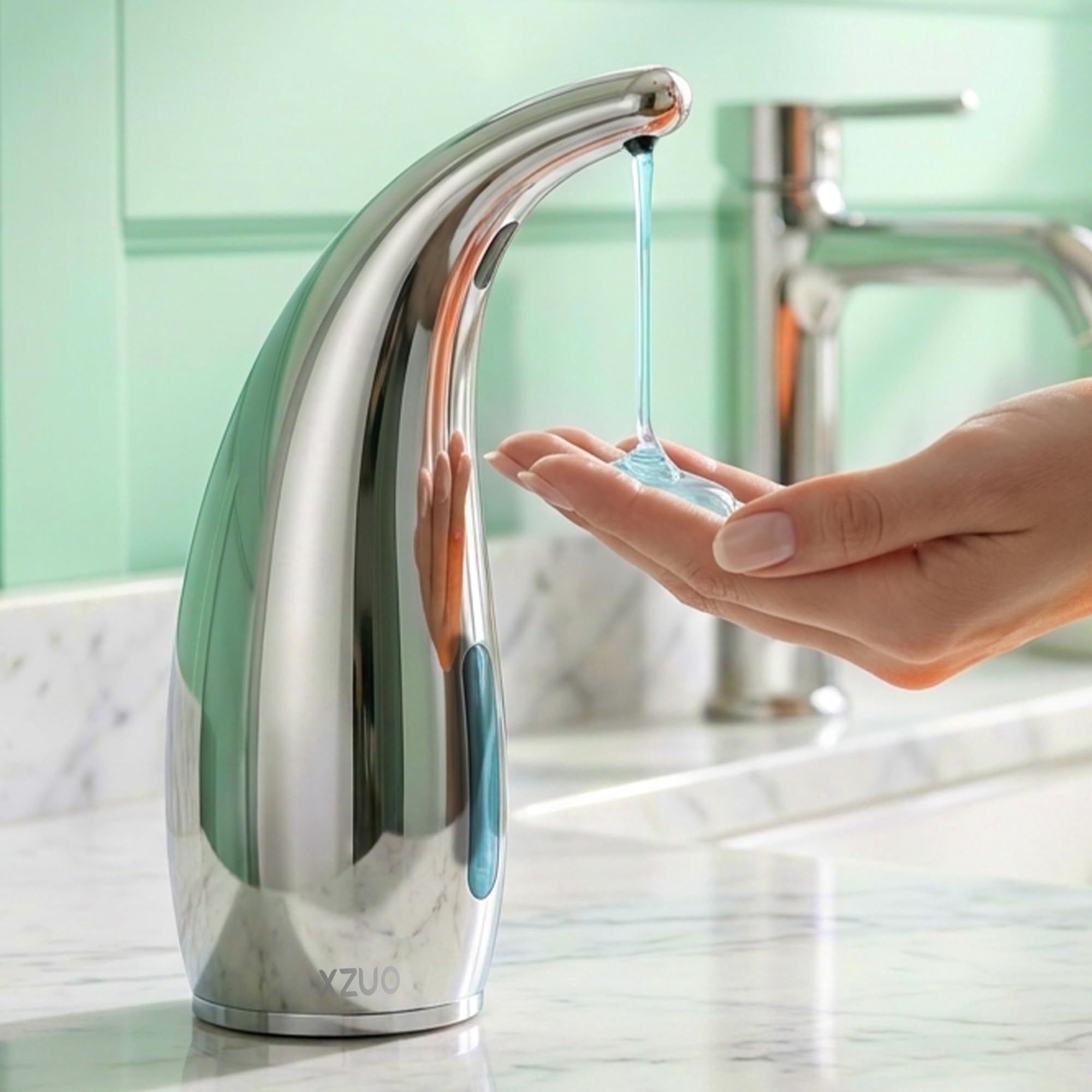 Dispenser automatico di sapone con sensore a infrarossi, regolabile a 4 livelli, senza contatto, per cucina, bagno, ricaricabile, in plastica resistente, porta sapone intelligente (argento