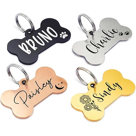 Ultra Joys Personalized Dog Tags for Pets - Durable Stainless Steel Customizable Dog Cat ID Tags - Dog Tags for Safety Optional Engraved on Both Sides -Bone Shape Dog Tag Large Size, Black