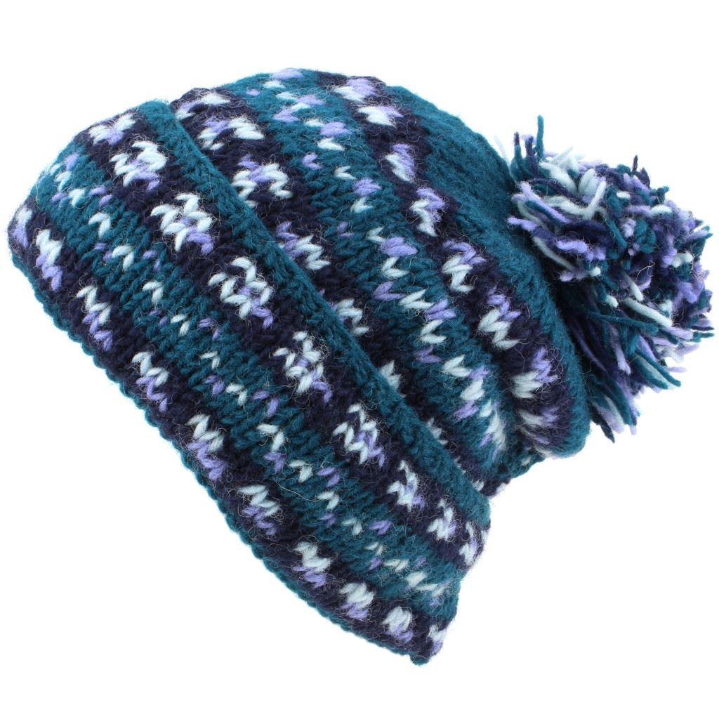 Loudelephant Unisex Teal Chunky Wool Knit Baggy Slouch Beanie Bobble Hat