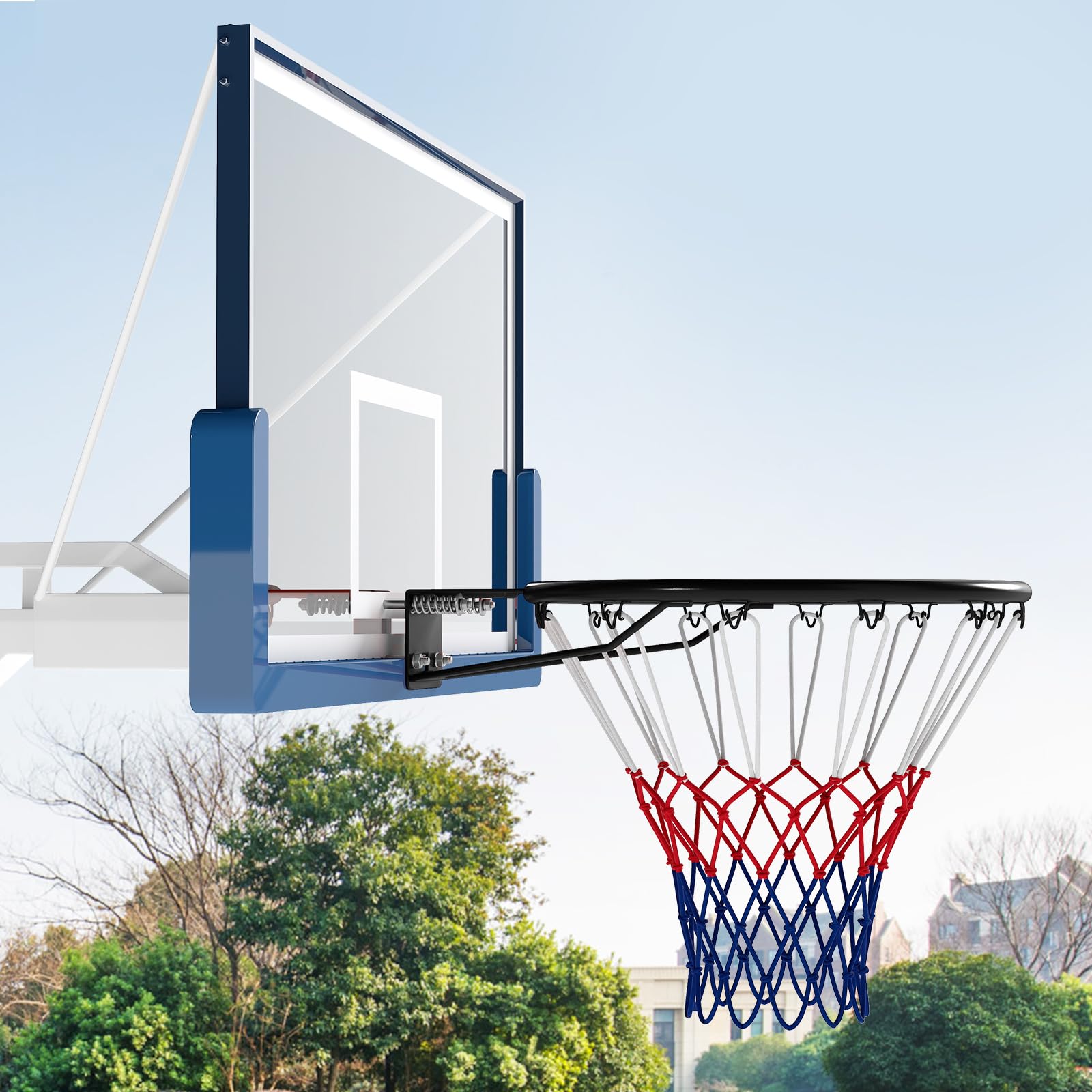 COSTWAY Canestro da Basket da Parete 45 cm, Anello da Pallacanestro da Muro con Doppie Molle e Rete per Tutte Le Stagioni, Cerchio Universale per Canestri da Interno ed Esterno