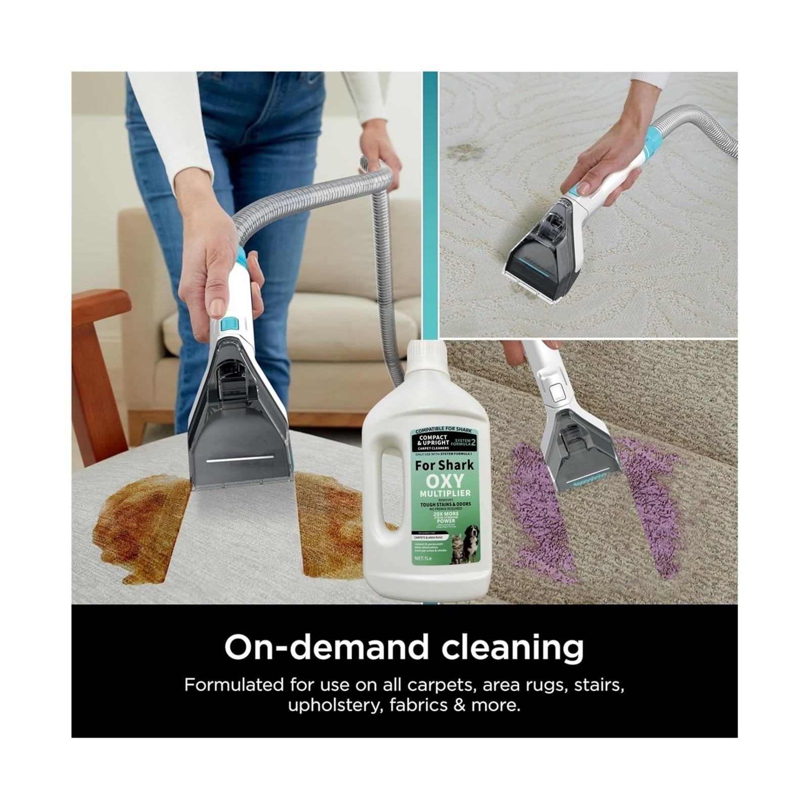 3 Botellas De Limpiador De Alfombras Específico For Mascotas Con Un Total De 3 Litros, Solución De Limpieza Específica For Máquinas De Pisos, Fórmula Apta For Mascotas, Compatible Con Shark