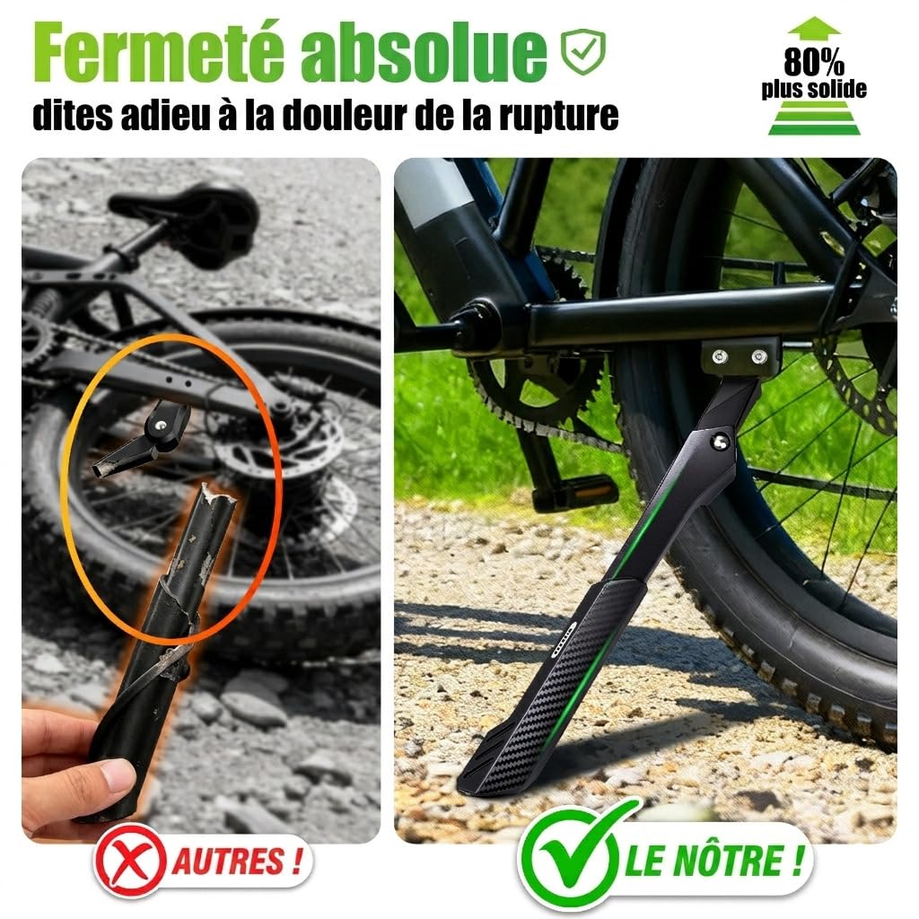 RBRL Support de vélo électrique (Roue arrière) – avec 2 Trous de 40 mm, capacité de Charge de 85 kg, béquille latérale en Aluminium Ultra-Robuste pour vélos de 26 à 29 Pouces