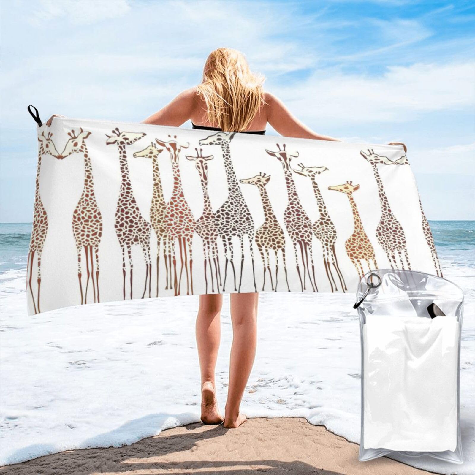 VCzsdff Cute Wild Cartoon Giraffes Print Quick Dry Towel Compact Beach Shower Wrap For Camping Fitness