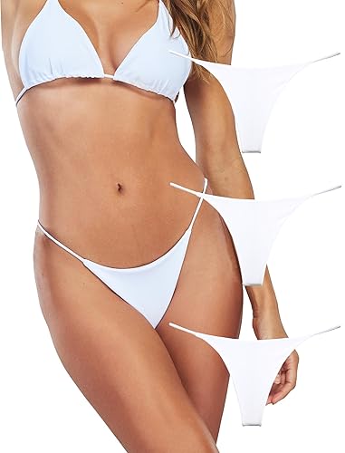KUKU PANDA Cotton Thongs for Women Sexy Seamless Woman G String Panties 3 Pack Set - Small - White