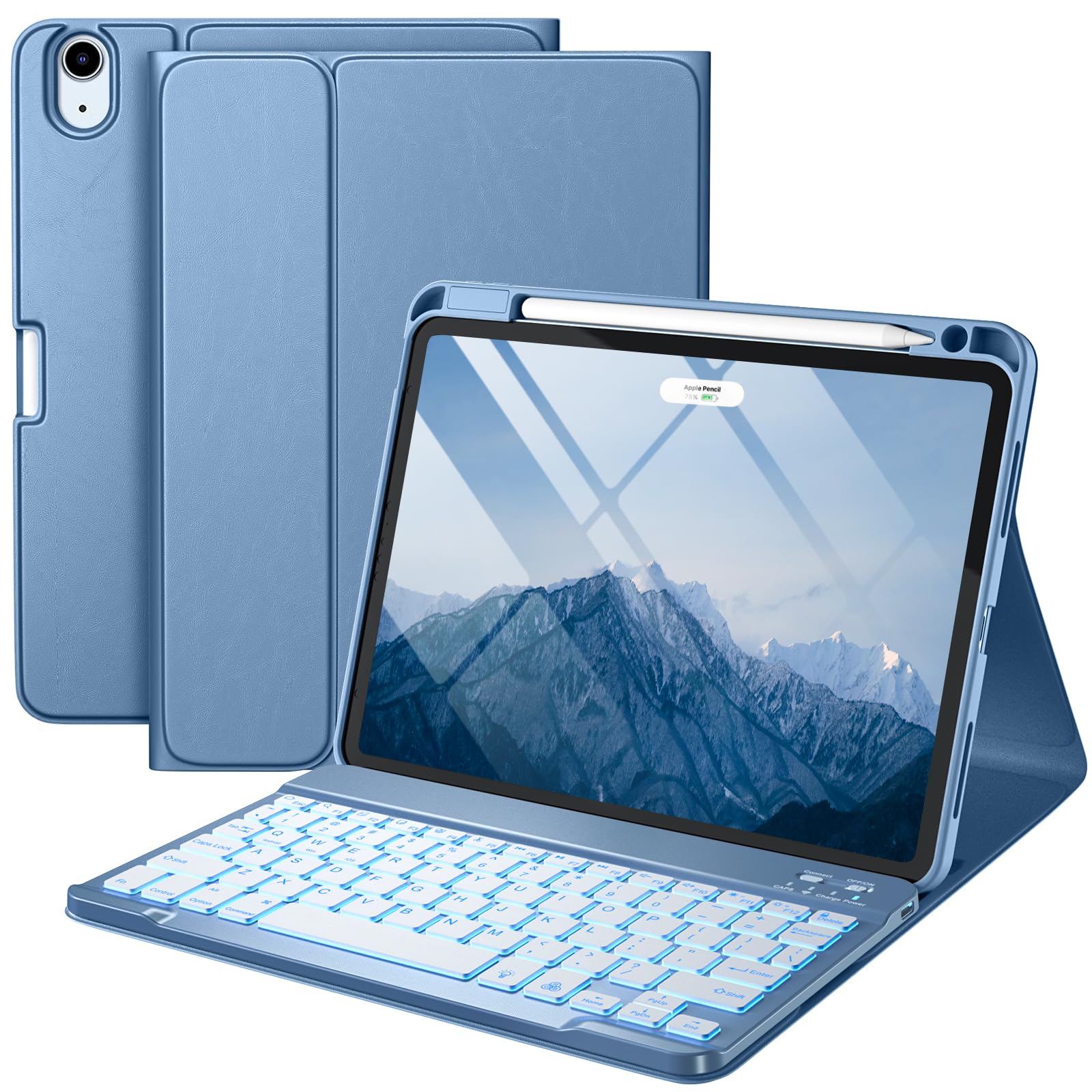 Harvopu Compatible for iPad Air 11-inch/ 10.9" Air 5th 4th Generation Case with Keyboard - Backlit Wireless Detachable, Folio Cover with Pencil Holder for iPad Air 11 Inch M3/M2, Air 5/ Air 4 (Blue)
