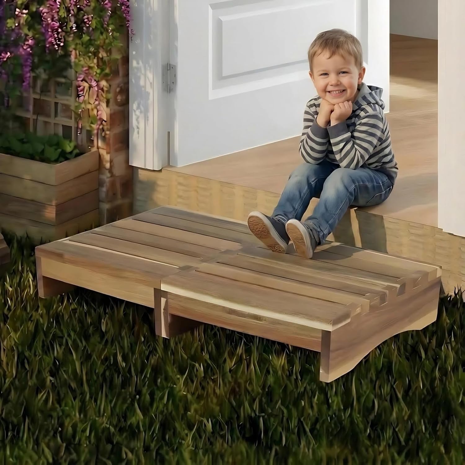 3.4” Height Wooden Platform, Heavy Duty Bed Step Stool for High Beds, Waterproof One Step Stool for Adults, Doorway, Kitchen, Garden, 400 Lb Capacity