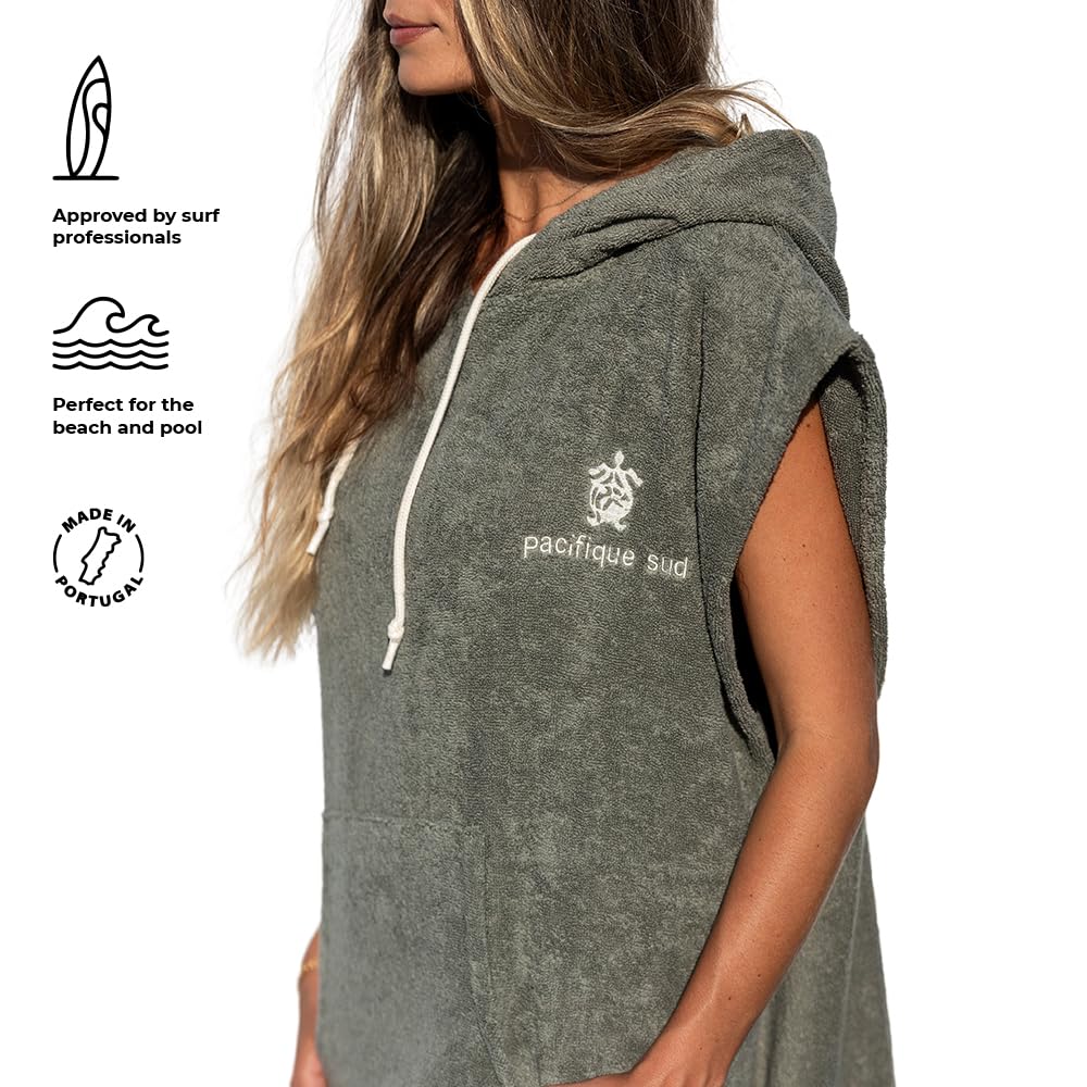 Poncho de Surf du Coton - sans Manches (FR/ES, Alpha/Lettres, M, Taille Normale, Taille Normale, Vert)