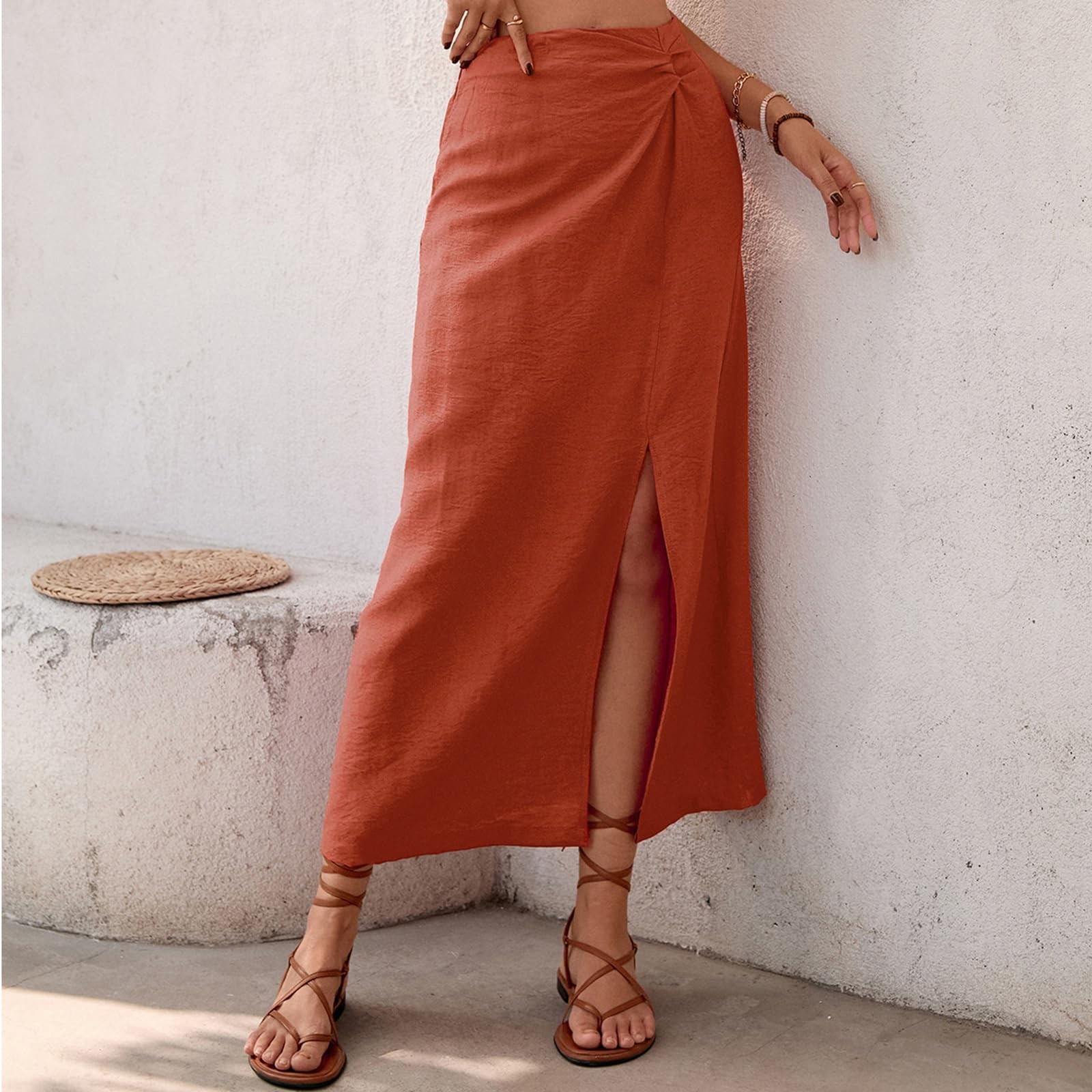 Gonna Midi da Donna Arricciature E Chiusura Incrociata | Gonna A Tubino, Casual Le Vacanze Estive Al Mare
