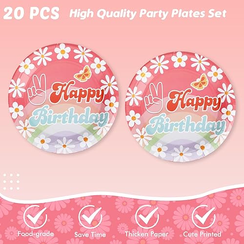 Miniatura 3 de 41 piezas de decoración de fiesta de cumpleaños de margaritas, vajilla de fiesta de margaritas blancas incluye 20 platos, 20 servilletas, 1 mantel