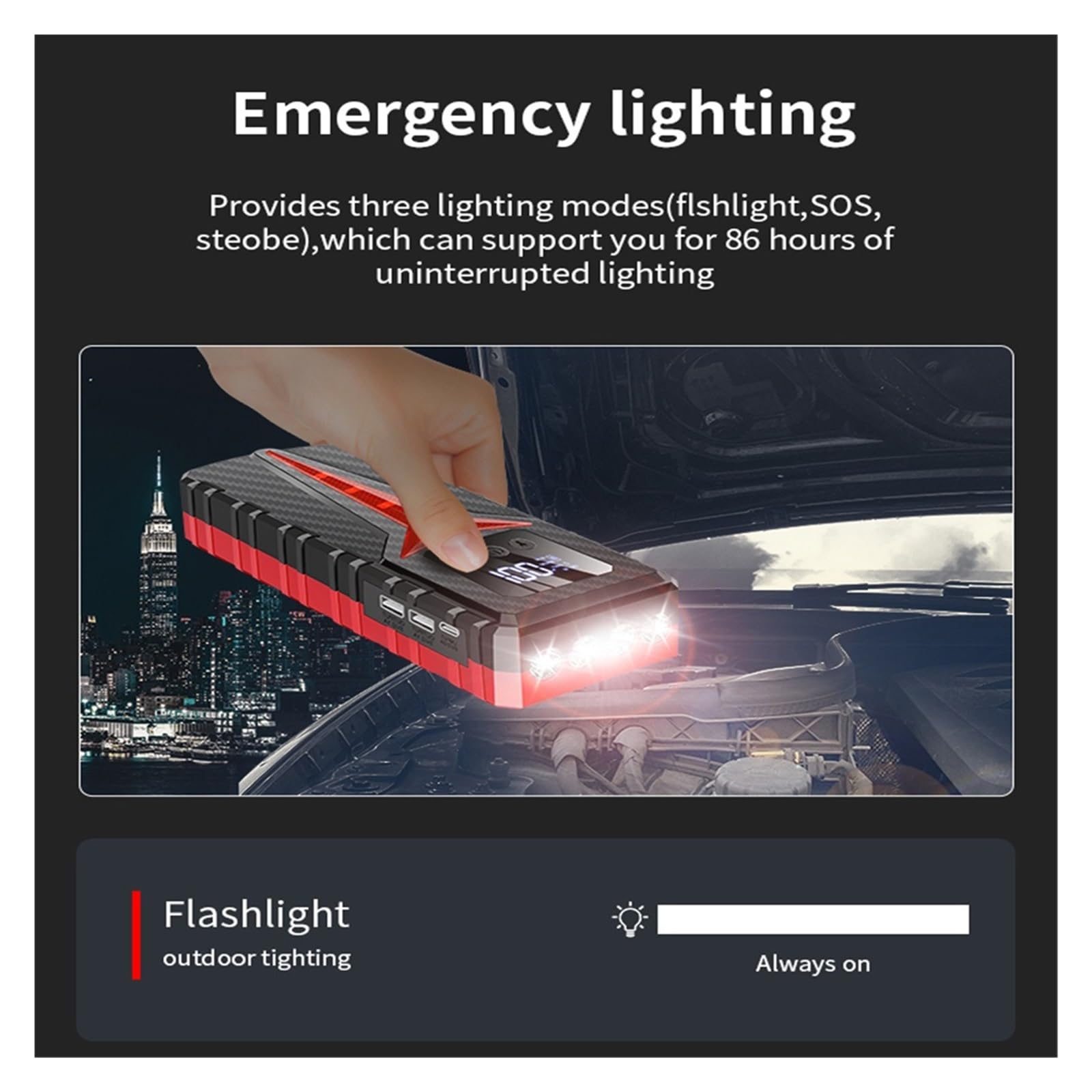 Avviatore di Emergenza for Auto 8000A Caricabatteria Emergenza Power Bank Booster for Veicoli A Benzina E Diesel 12V(Color:Standard)