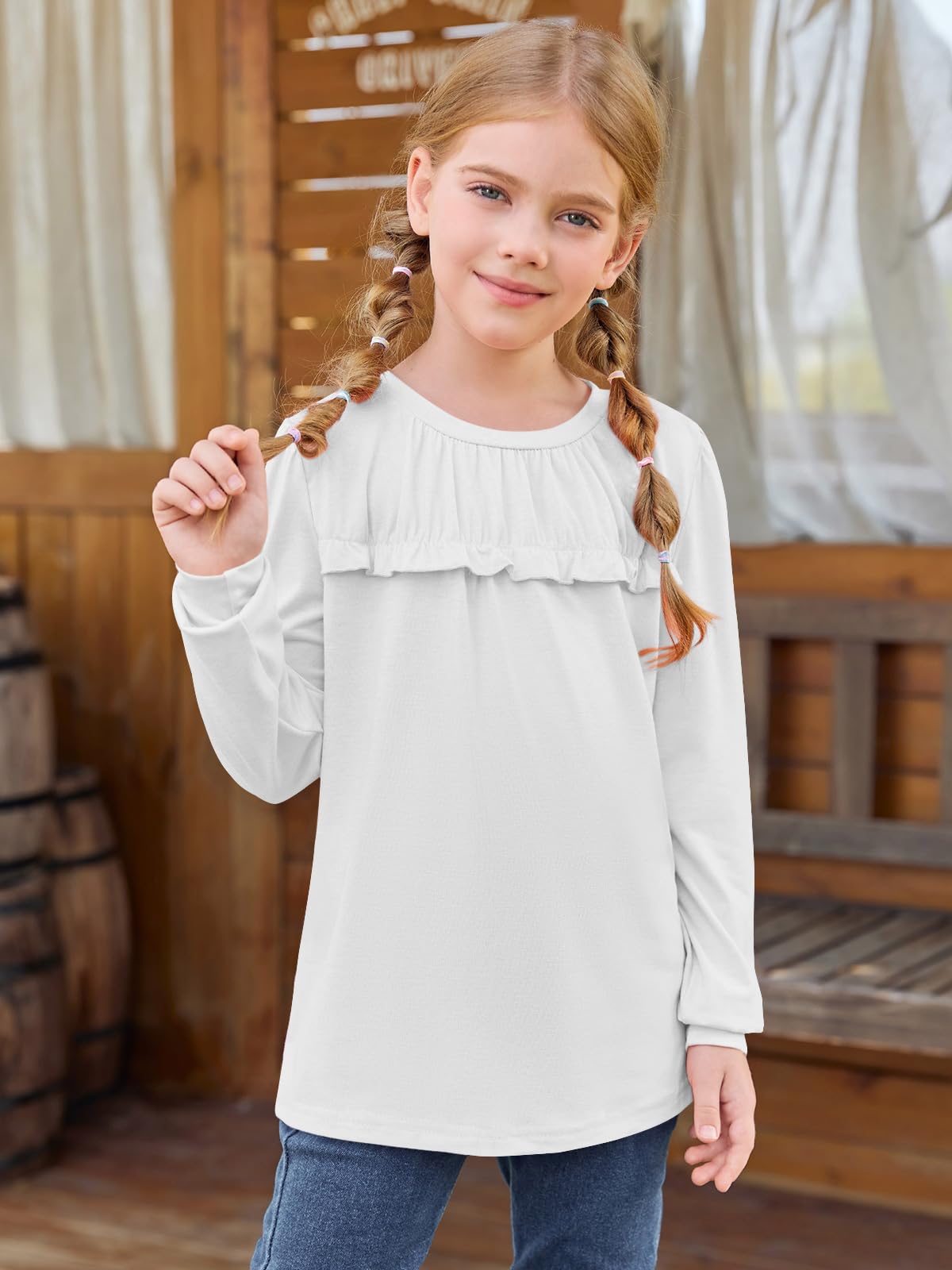Dziewczęce t-shirty, tunika, falbanki, koszulki z długim rękawem, luźne topy, śliczna miękka bluzka dla dzieci