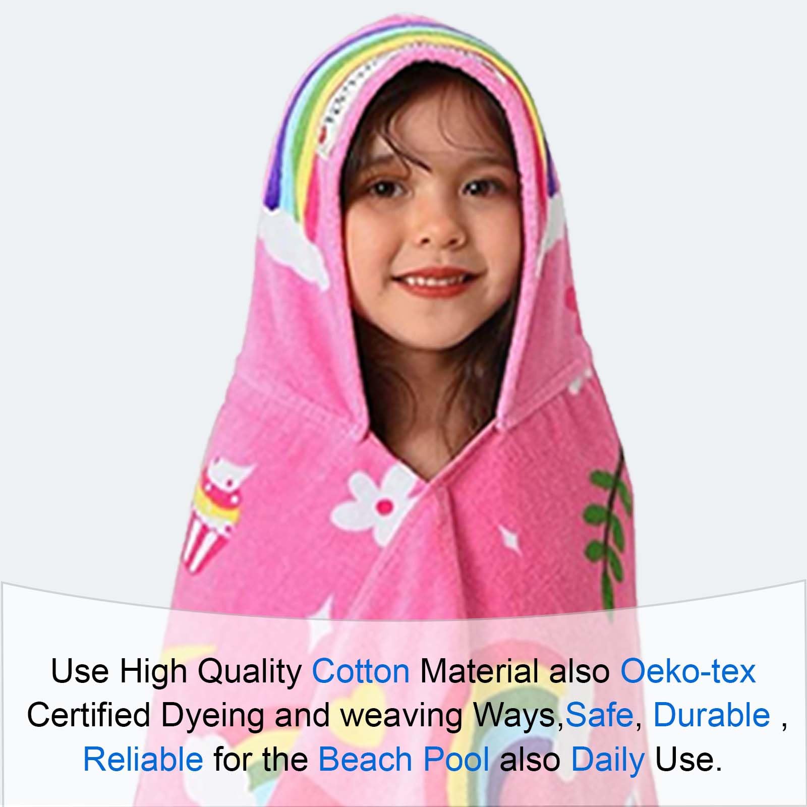 VOOVA & MOVAS Toallas con capucha para niños de 3 a 10 años, algodón suave y grueso, absorbentes, para playa, baño, piscina, natación, cubierta para niñas, unicornio floral rosa