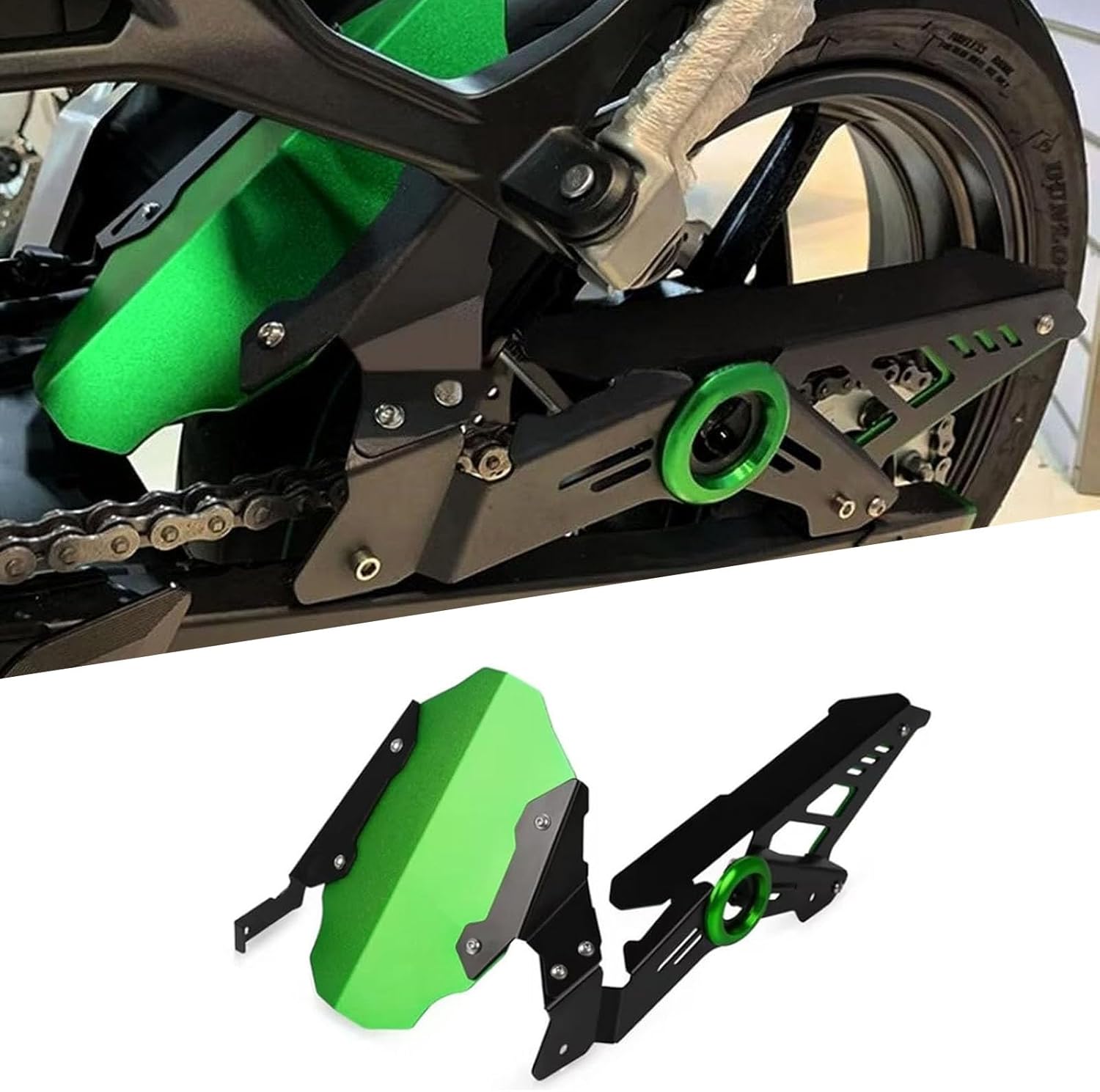 for 2025 Ninja 400 250 Z400 2024 2023-2018 Motorcycle Chain Cover Protective Guard Rear Mudguard Accessories Splash Guard Bracket (Green)