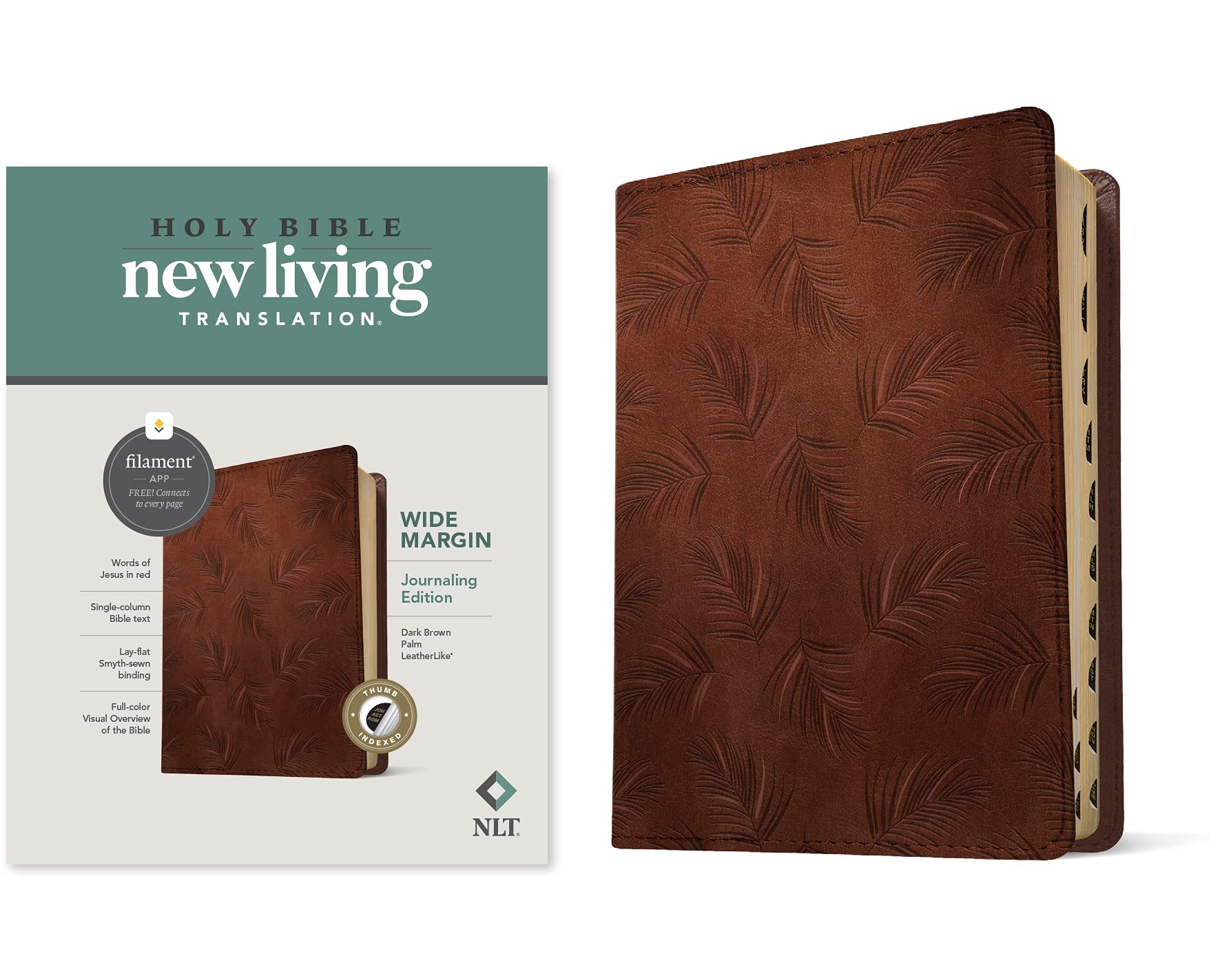 NLT Wide Margin Bible, Filament Enabled Edition (Red Letter, Leatherlike, Dark Brown Palm, Indexed)