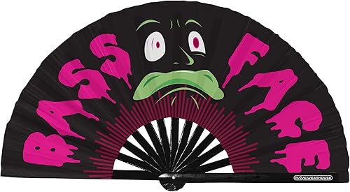 Rave Wearhouse Rave Fan - Ventilador de mano plegable de bambú grande con brillo UV para hombresmujeres, fanáticos para EDM, festival de música,