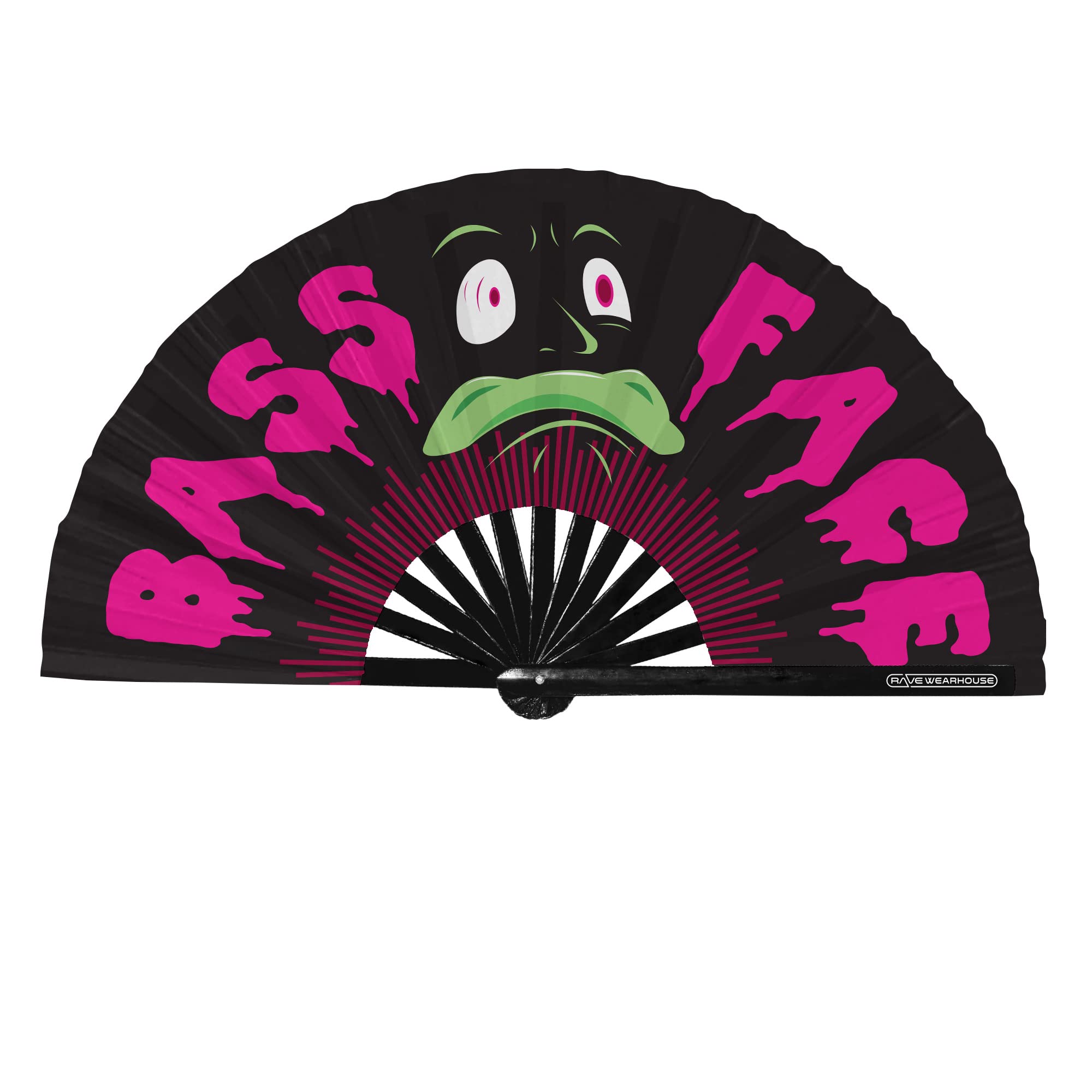 Rave Wearhouse Unisex Bass Face Rave Fan - Large Rave Bamboo Folding Clack Hand Fan For Men/Women Fan For Edm, Music Festival,Club,Event,Dance,