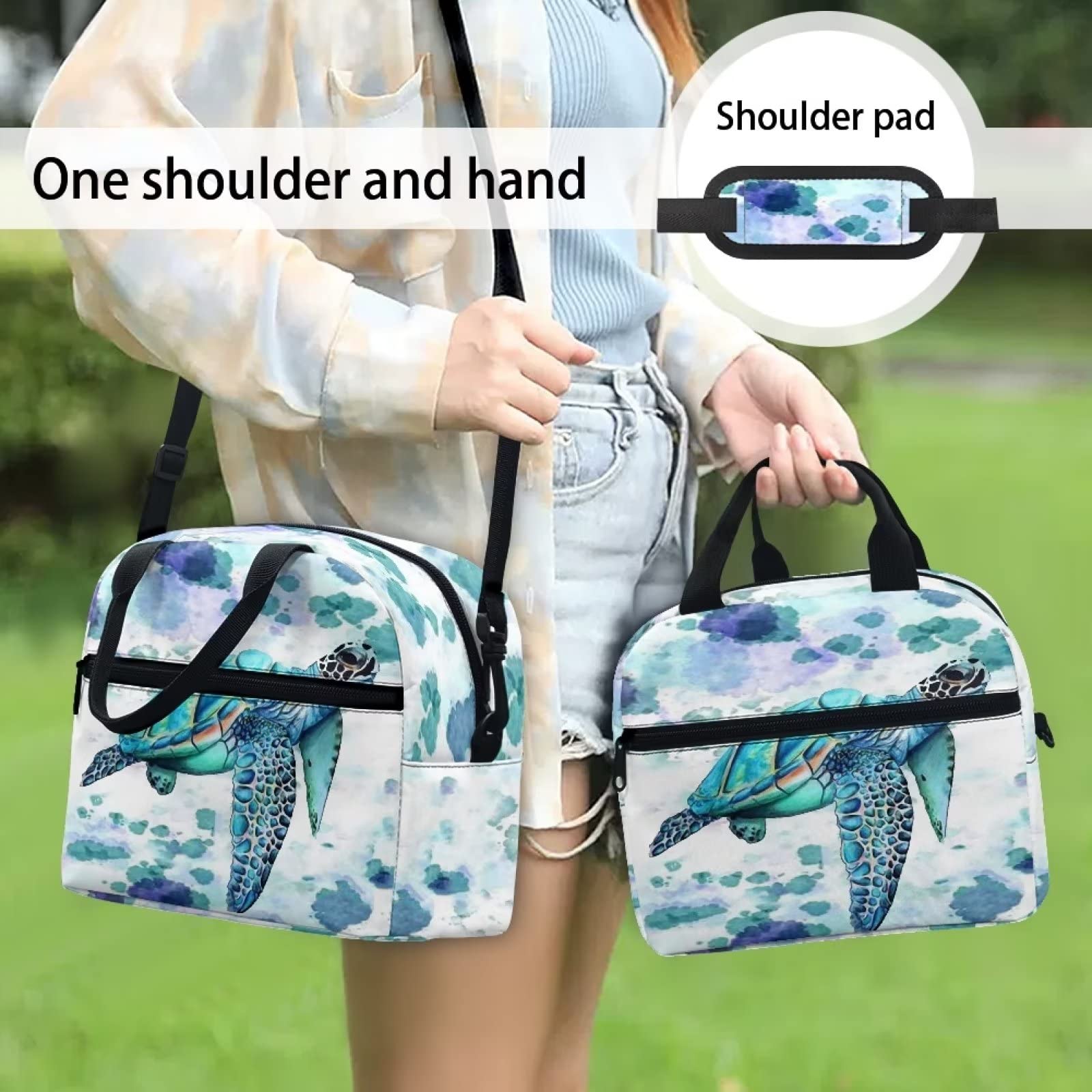 Showudesigns Sea Turtle Lunch Bags for Women Men Soft Cooler Bag Durable Lunch Tote Kit with Thickened Handle Thermal Organizer Hippie Tie Dye Lunch Box White - Image 3