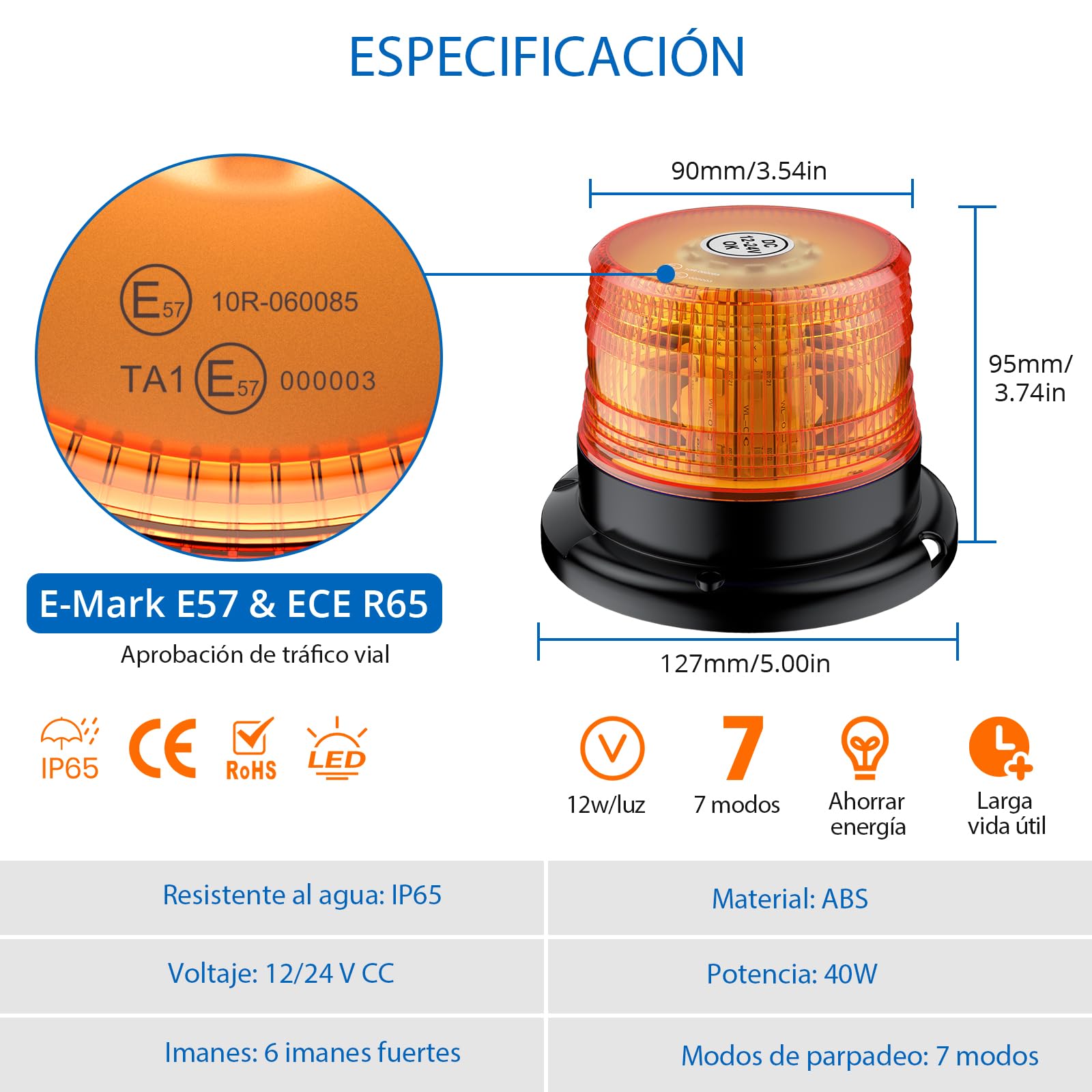 Luz de advertencia 40LEDs 7 Modos + pilotos traseros remolque E13