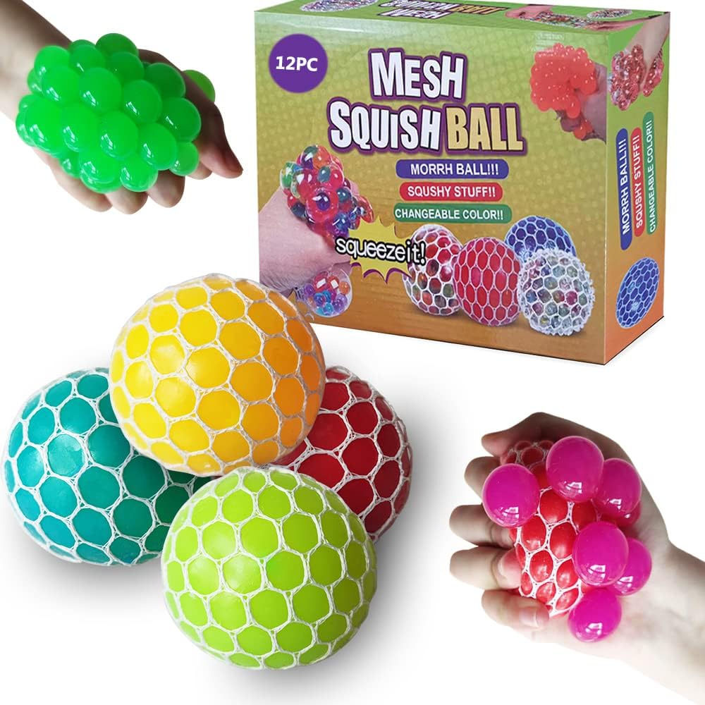 Squishy Balls 12Pc Stress Relief Fidgets Toys Squeeze Mesh