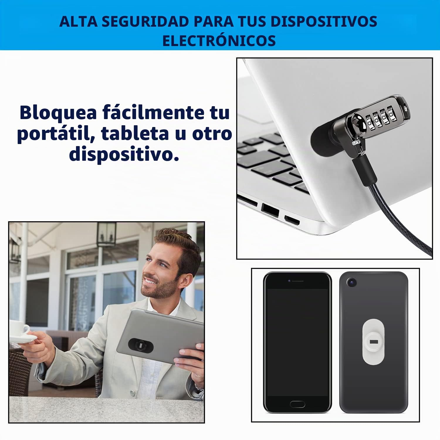 Paquete de 5 placas de seguridad autoadhesivas antirrobo con ranura para cables para bloquear computadoras portátiles, Mac Book, tabletas, iPad u otra computadora (negro)